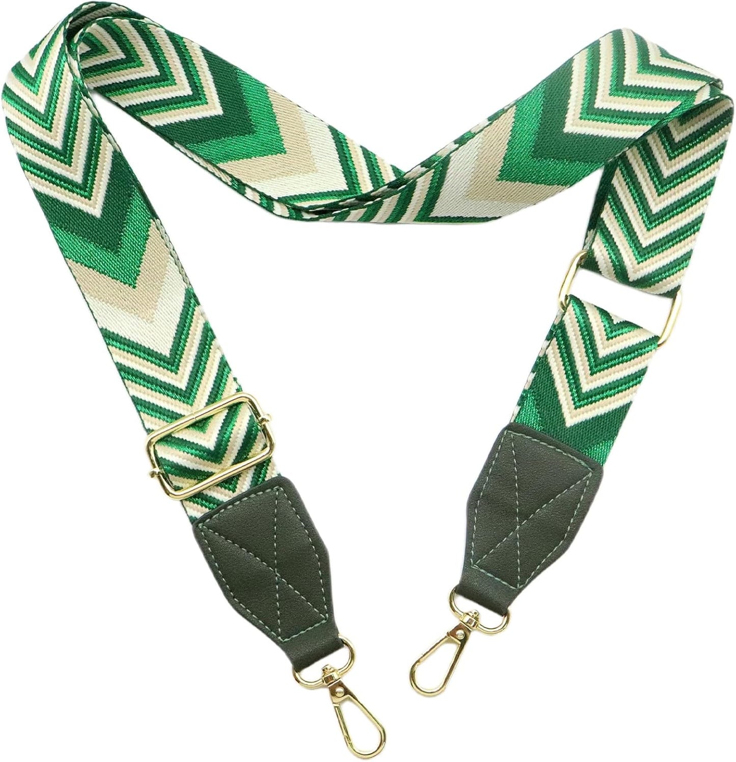 Adjustable Purse Strap with Green Leather End - 1.5" Wide Handbags, Camera, Guitar, Phone &