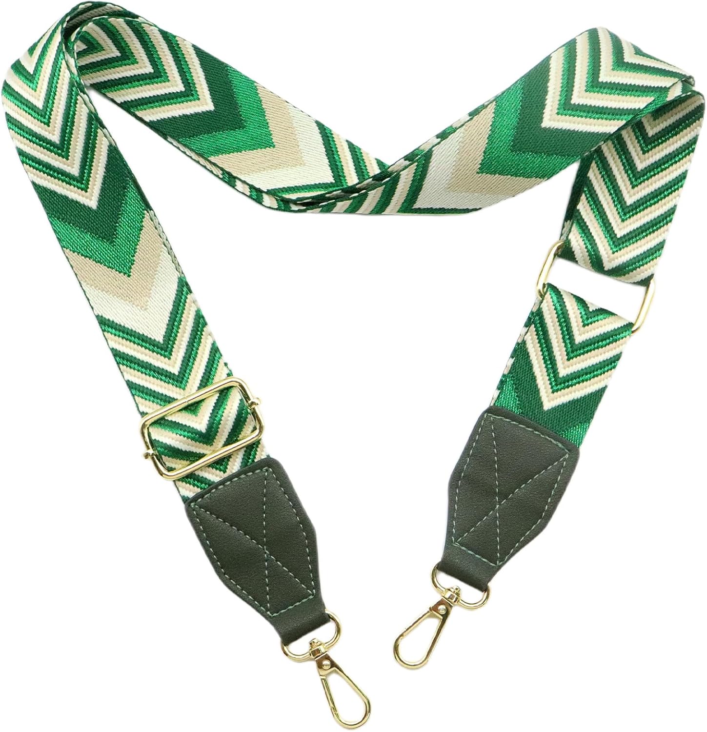 Adjustable Purse Strap with Green Leather End - 1.5" Wide Handbags, Camera, Guitar, Phone &