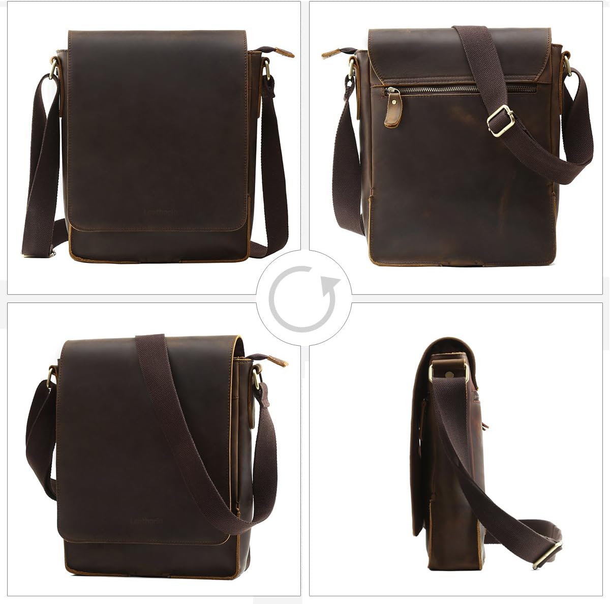 Leathario Crossbody Bag for Men Genuine Leather Small Messenger Shoulder Purse Side Vintage Satchel