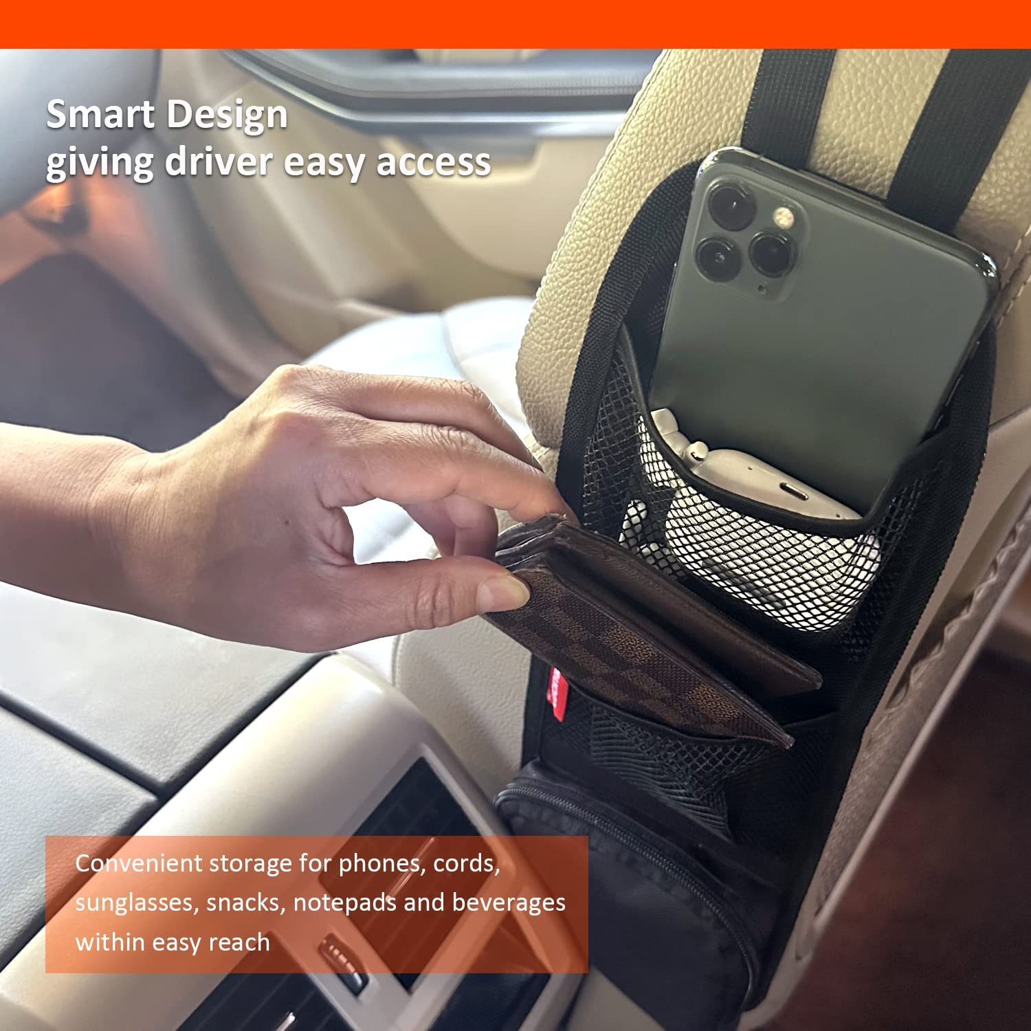 Luckybay Car Seat Side Organizer, Auto Seat Storage Hanging Bag, Phones, Drink, Stuff Holder with