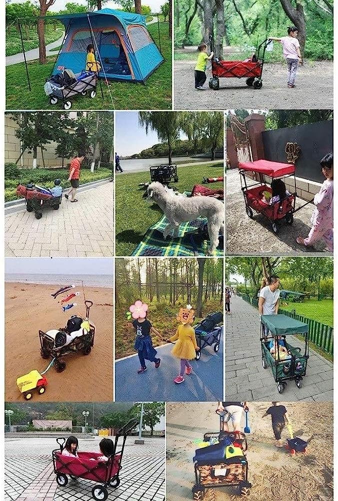 Heavy Duty Folding Trolley with Canopy – Portable Outdoor Shopping Wagon for Camping, Travel, &