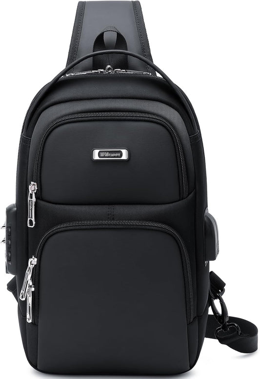 DUSLANG Crossbody Hiking Daypack for Men, Shoulder Backpack Crossbody Chest Bags with USB Charger Port For Outdoor Camping Biking Travel Cycling