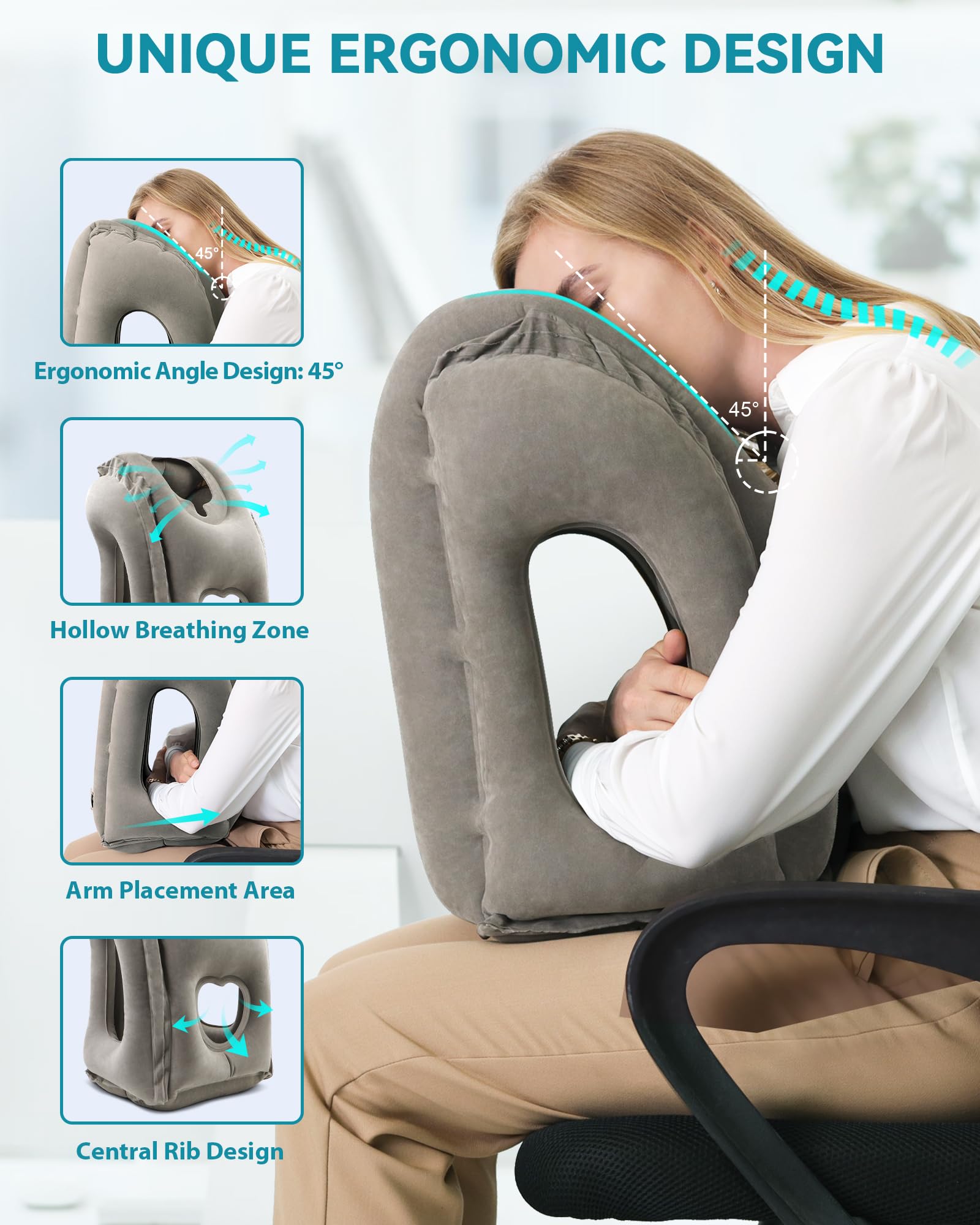 JefDiee Inflatable Travel Pillow, Airplane Neck Pillow Comfortably Supports Head and Chin for