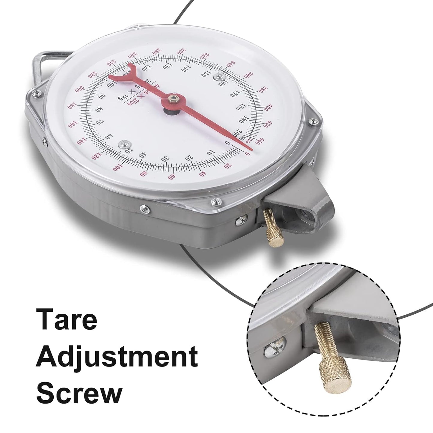 Mechanical Hanging Scales 440lb/200kg, High Accuracy Large Display Spring Dial Weight Scale Big Game Scale for Kitchen Fishing Hunting Farms