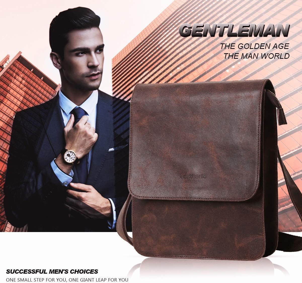 Leathario Crossbody Bag for Men Genuine Leather Small Messenger Shoulder Purse Side Vintage Satchel for Work Business Daily