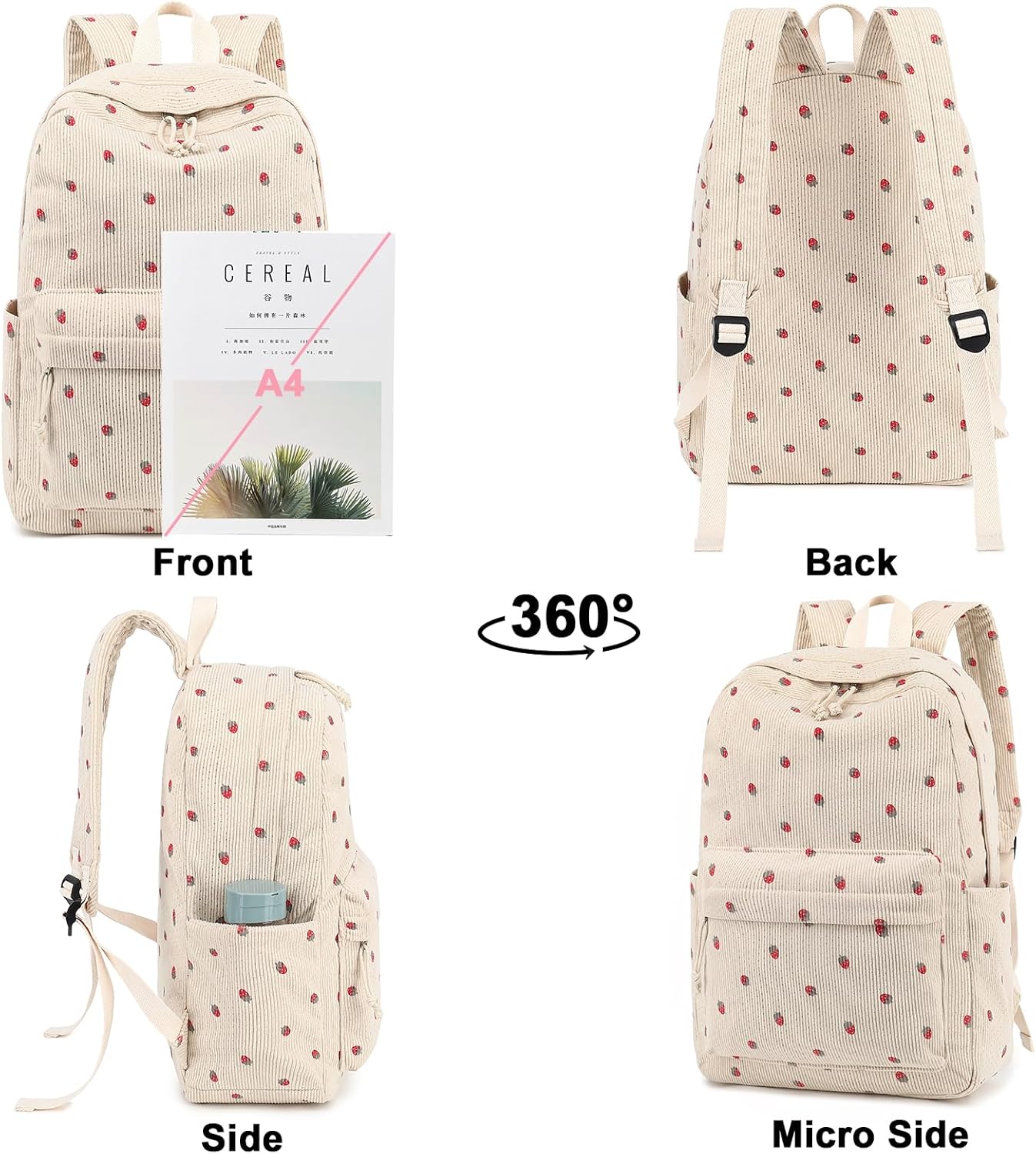 School Backpack for Teen Girls Bookbags Elementary High School Corduroy Laptop Bags Women Travel Daypacks