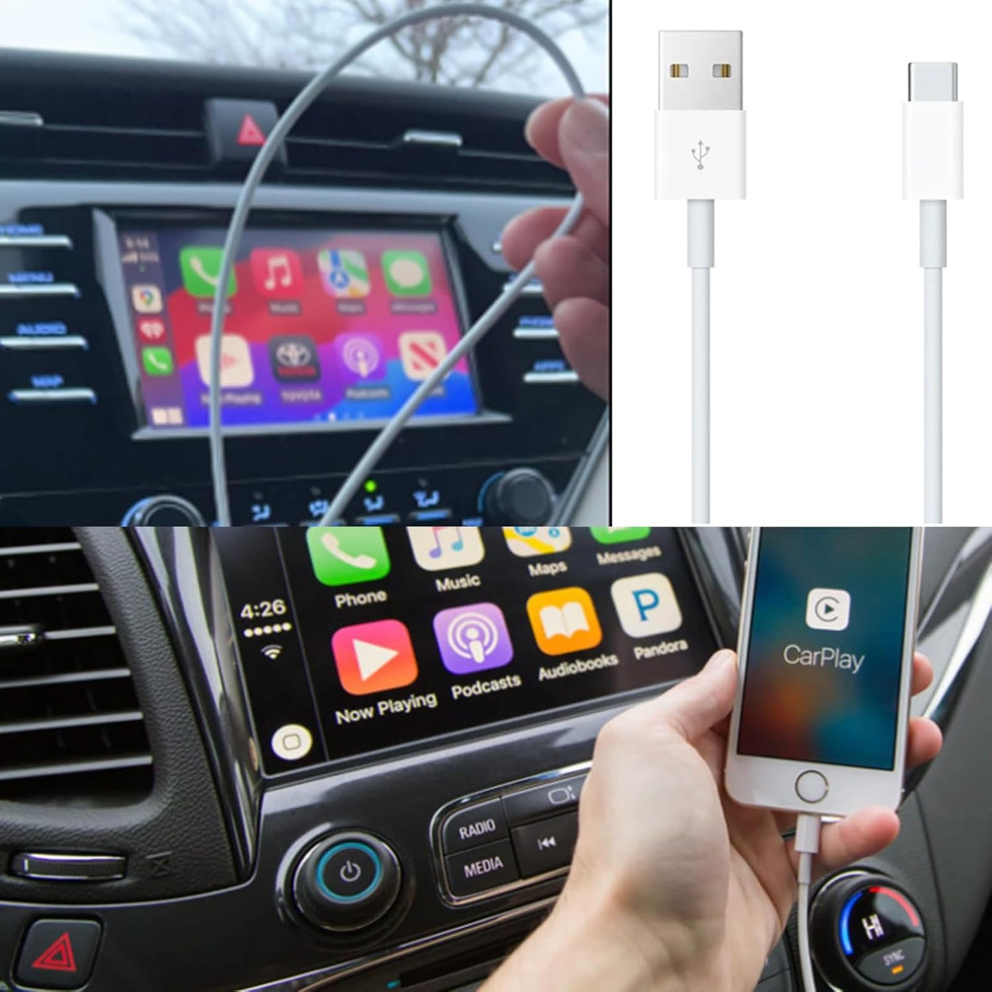 2 Pack USB A to USB C Cable for iPhone 16e 17 Air 16 15 Pro Max 16 15 Plus Car Carplay Data Cable, iPad USB C Cables,MacBook Air,Samsung S24 S23 S22,Google,LG Charger Charging Cord