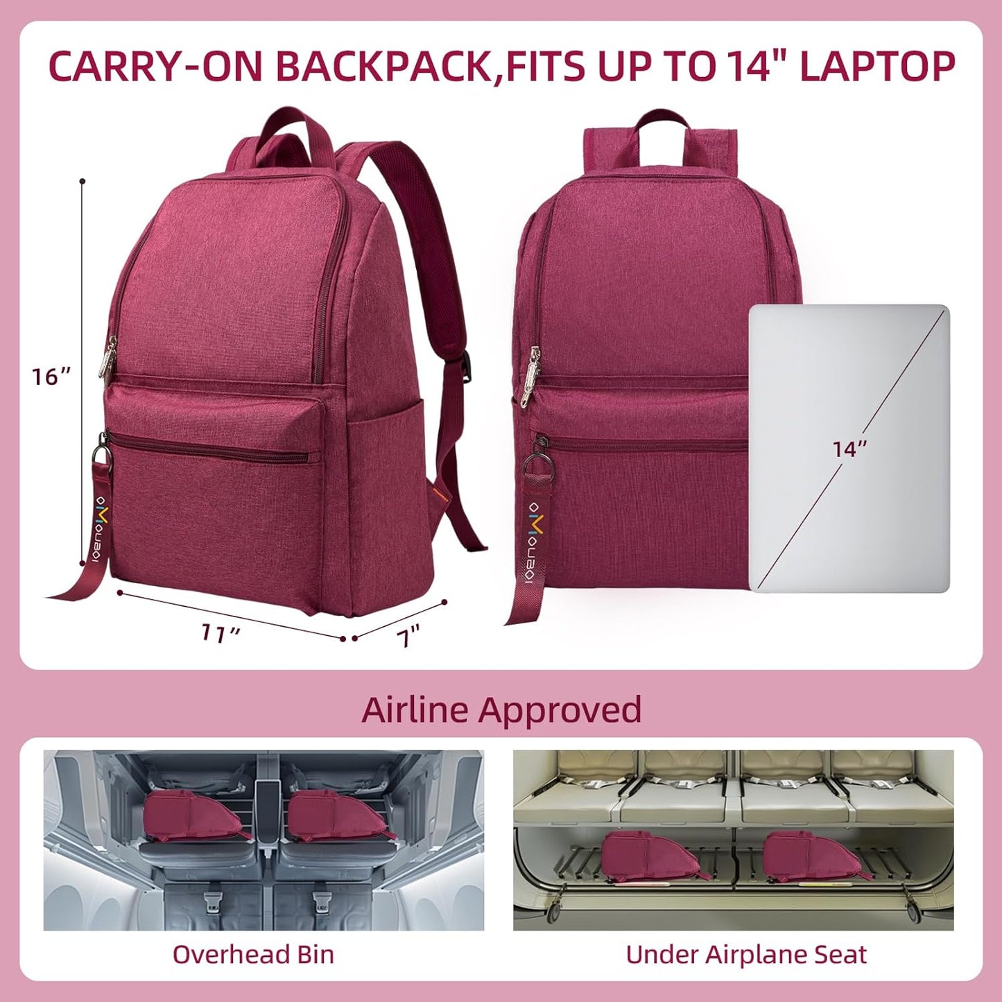 OMOUBOI 14 inch Travel Laptop Backpack for Women Men Teen 20L Weekender Casual Daypacks Airline