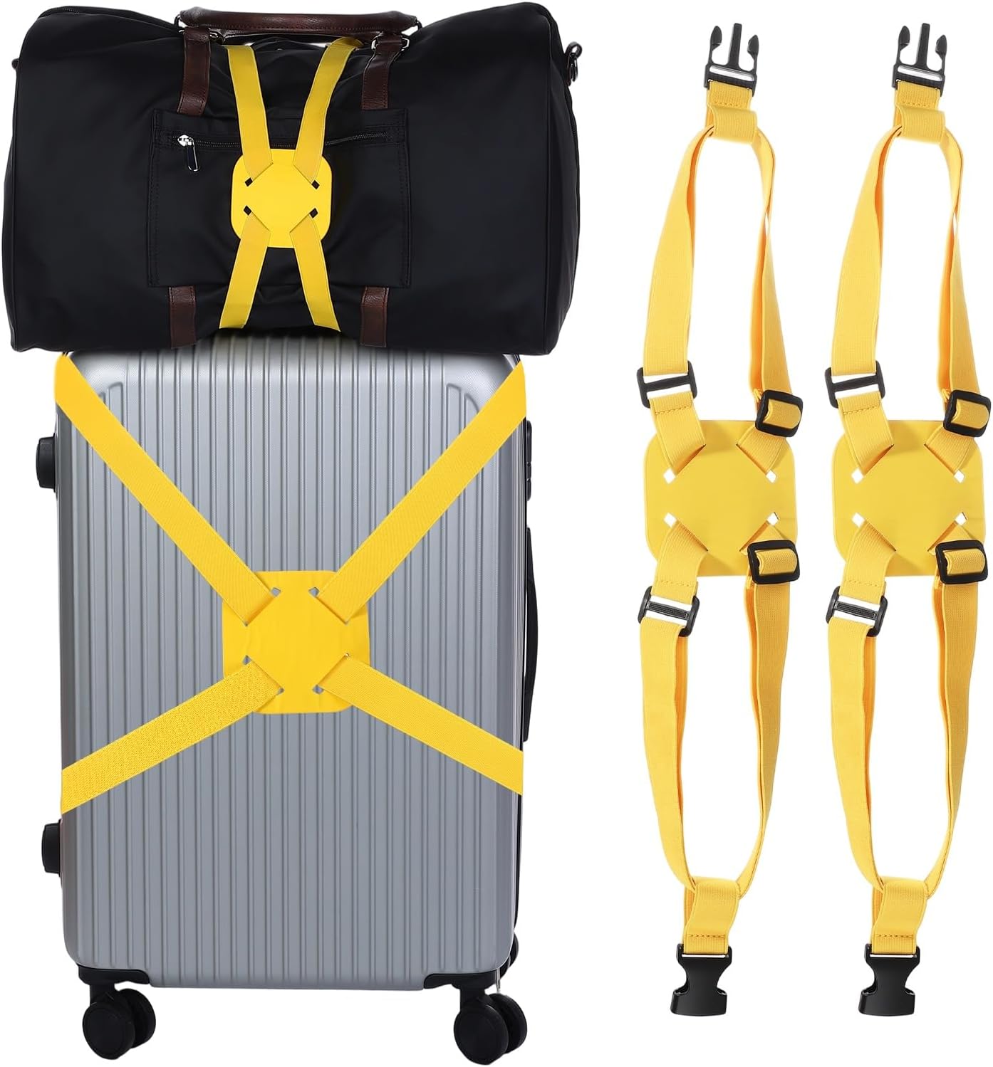 Adjustable Luggage Straps, Suitcase Elastic Strap Bag Bungee with Buckles Travel Accessories - Fitting for(Travel/Add A Bag/Securing Luggage), 27-66 Inch & 2Pcs & Yellow