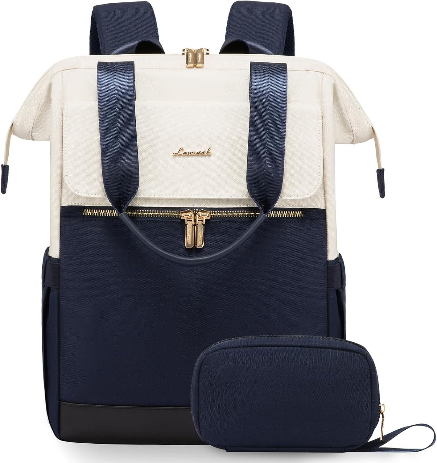 LOVEVOOK Laptop Backpack for Women, 15.6 Inch Work Laptop Bag with USB Port, Fashion Teacher Nurse Backpack Purse, Waterproof Travel Computer Backpack with Organizer Bag, 2PCS, Beige-Blue