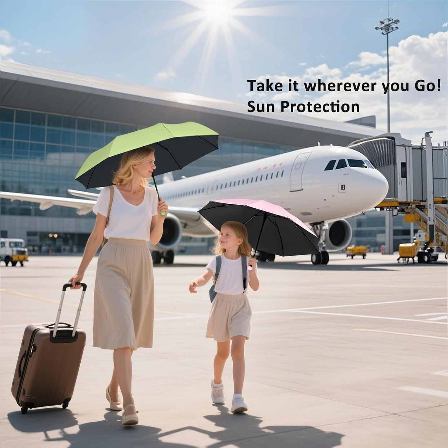 BAODINI Travel Essentials Mini Umbrella for Purse With Case Small Compact UV Sun Protection