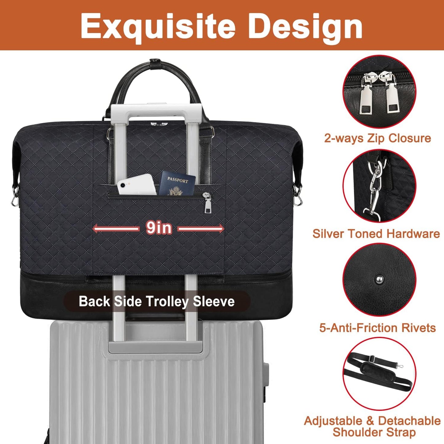 Travel Weekender Bag for Women, Overnight Bag with Shoe Compartment Oversized Travel Duffel Bag Carry On Tote 21"