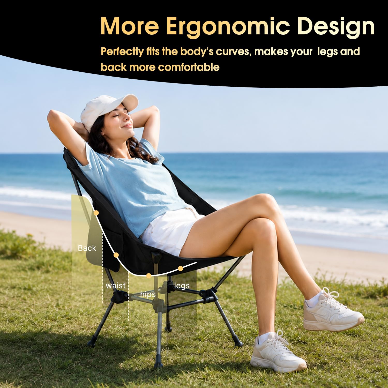 MOON LENCE Portable Camping Chair Plus, Larger & Roomier, Compact and Lightweight, Folding Chair