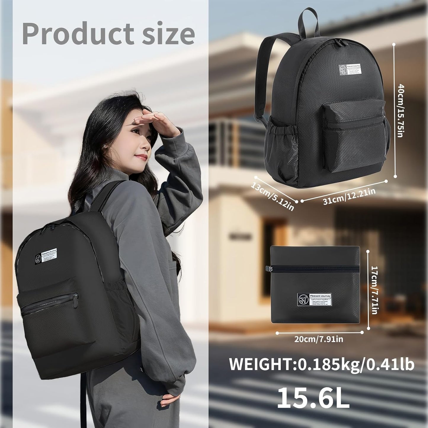 Lightweight Packable Backpack 15L Foldable Hiking Backpacks Men &Women Daypack for Travel (Black)