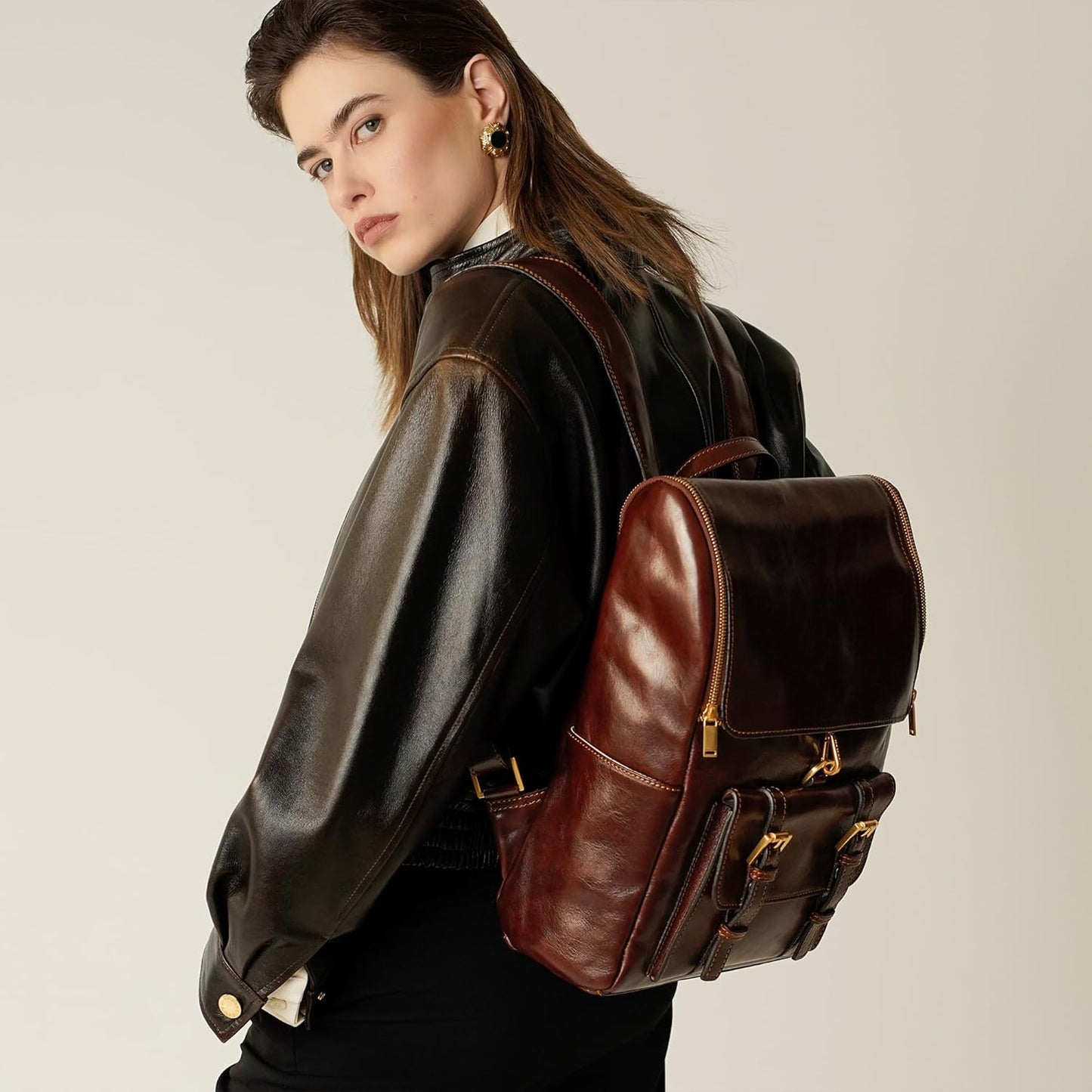 Time Resistance Leather Backpack - Laptop Travel Bag Rucksack up to 15” - Bag for Men and Women (Brown)