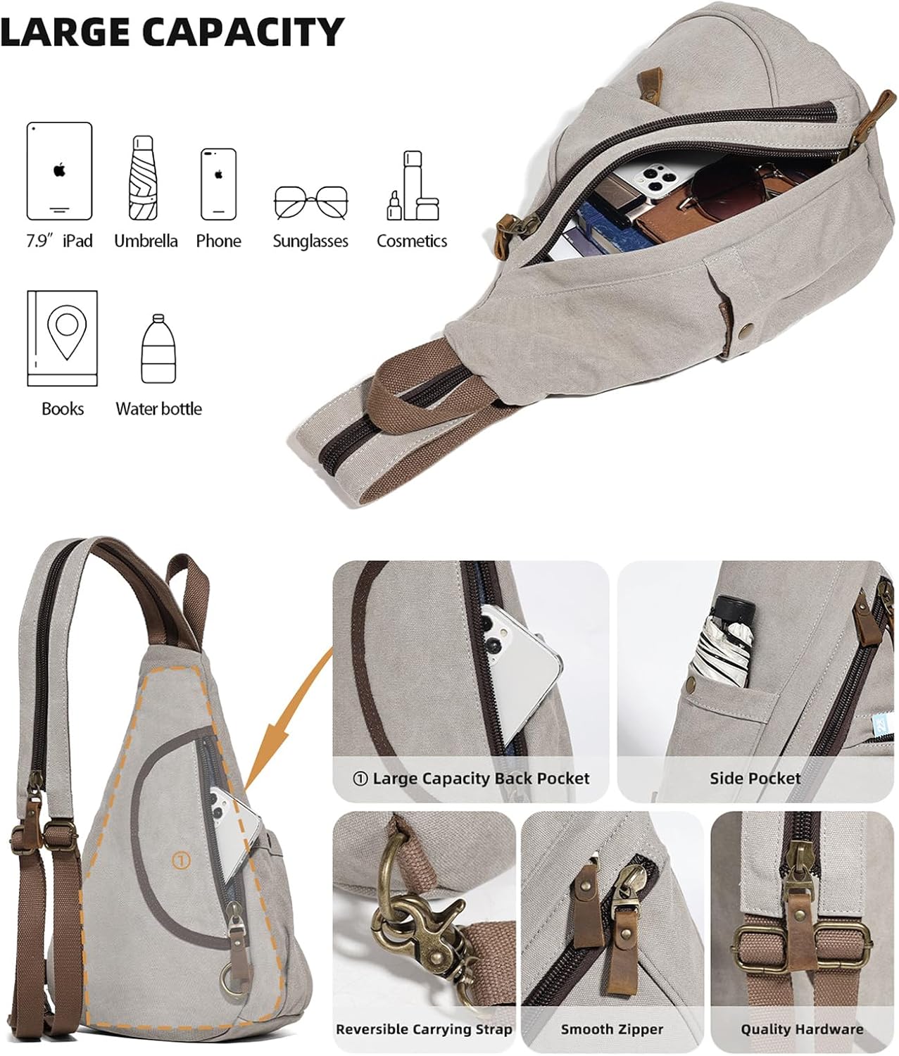 KL928 Canvas Sling Bag - Small Crossbody Backpack Shoulder Casual Daypack Rucksack for Men