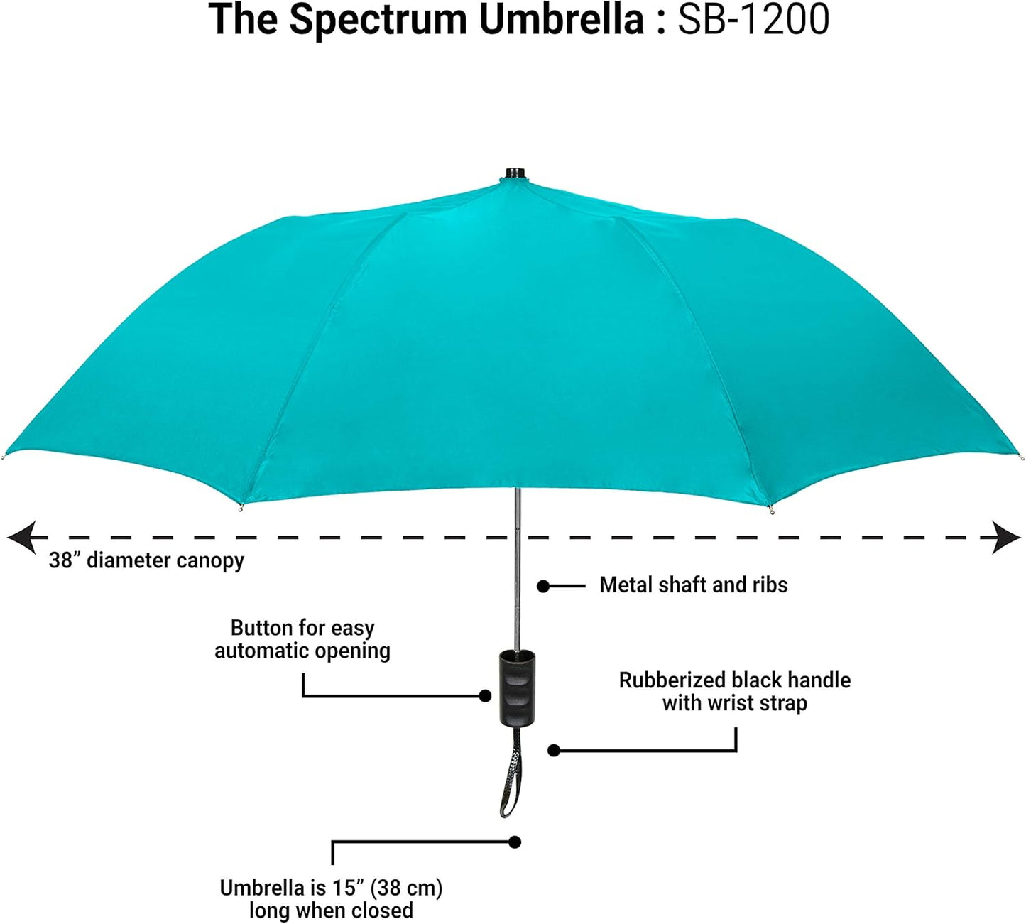 The Spectrum Popular Style 42" Automatic Open Compact Travel Umbrella for Rain, Wind & Sun, Sturdy Lightweight Small Portable Stick Umbrella for Men and Women