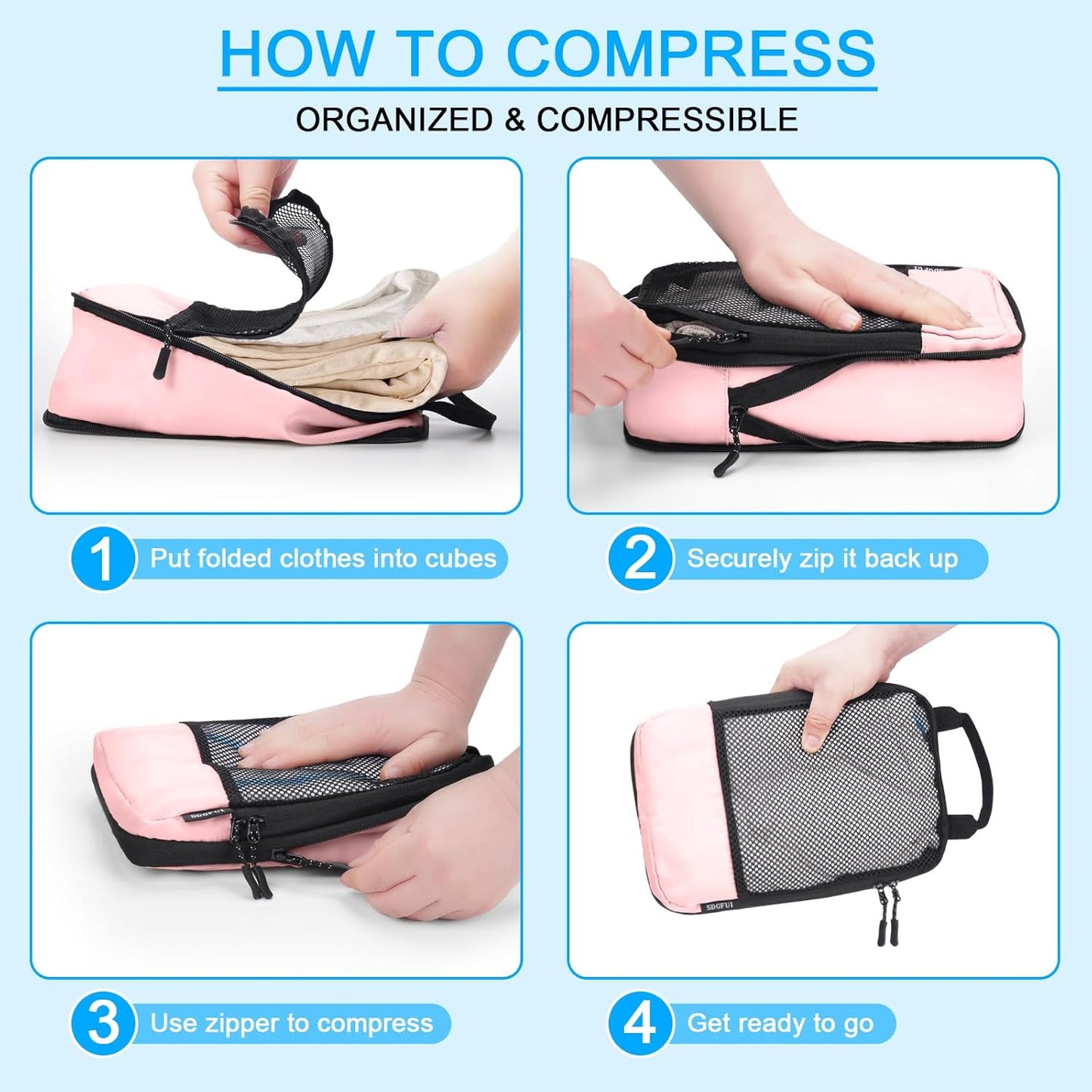 4 PCS Set Compression Packing Cubes for Travel, Lightweight Packaging Organizer Bags for Carry On
