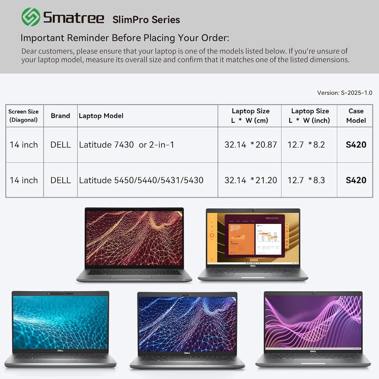 Smatree SlimPro Laptop Sleeve Case for 14 inch DELL Latitude 7430 Laptop or 2-in-1, for 14 inch DELL Latitude 5450/5440/5431/5430, Case with Pocket, Patented Super-Corner Design, Light Grey (S420LG)
