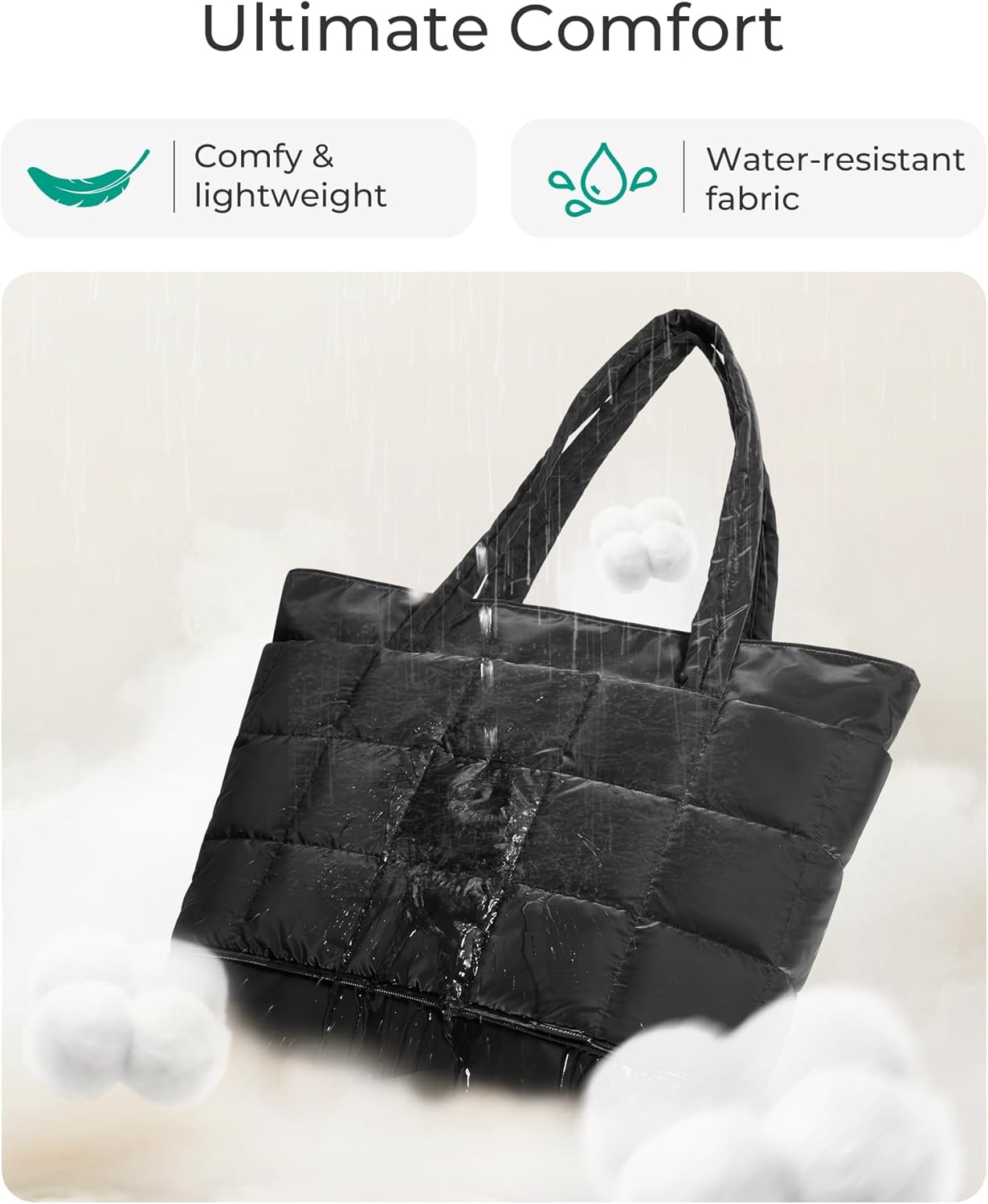 BAGSMART Expandable Tote Bag for Women, Puffer Work Tote Handbag, Quilted Carry-On Travel Gym Bag