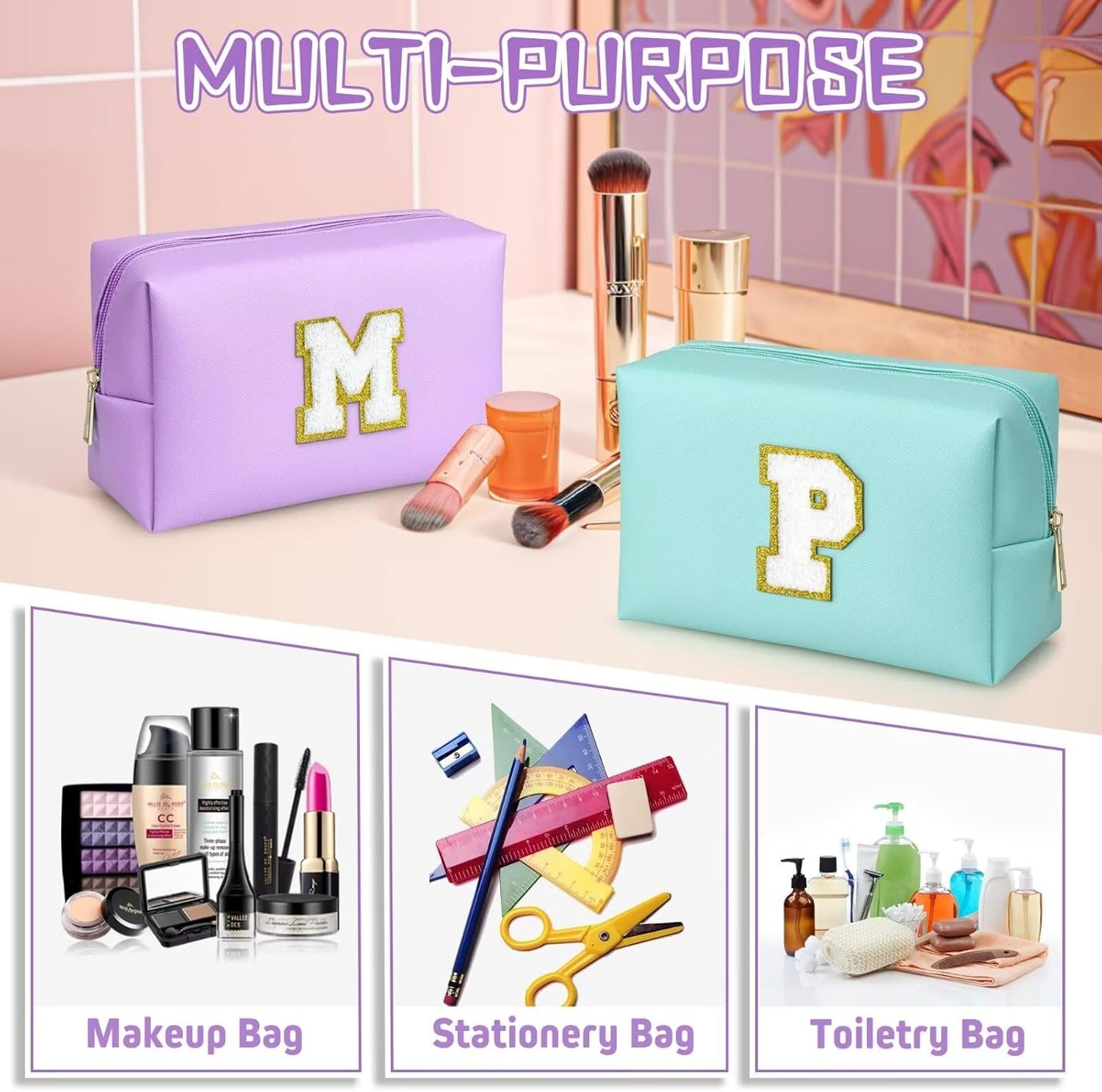 TOPEAST Preppy Makeup Bag, Small Cosmetic Travel Bags for Women, PU Leather Waterproof Toiletry Bag