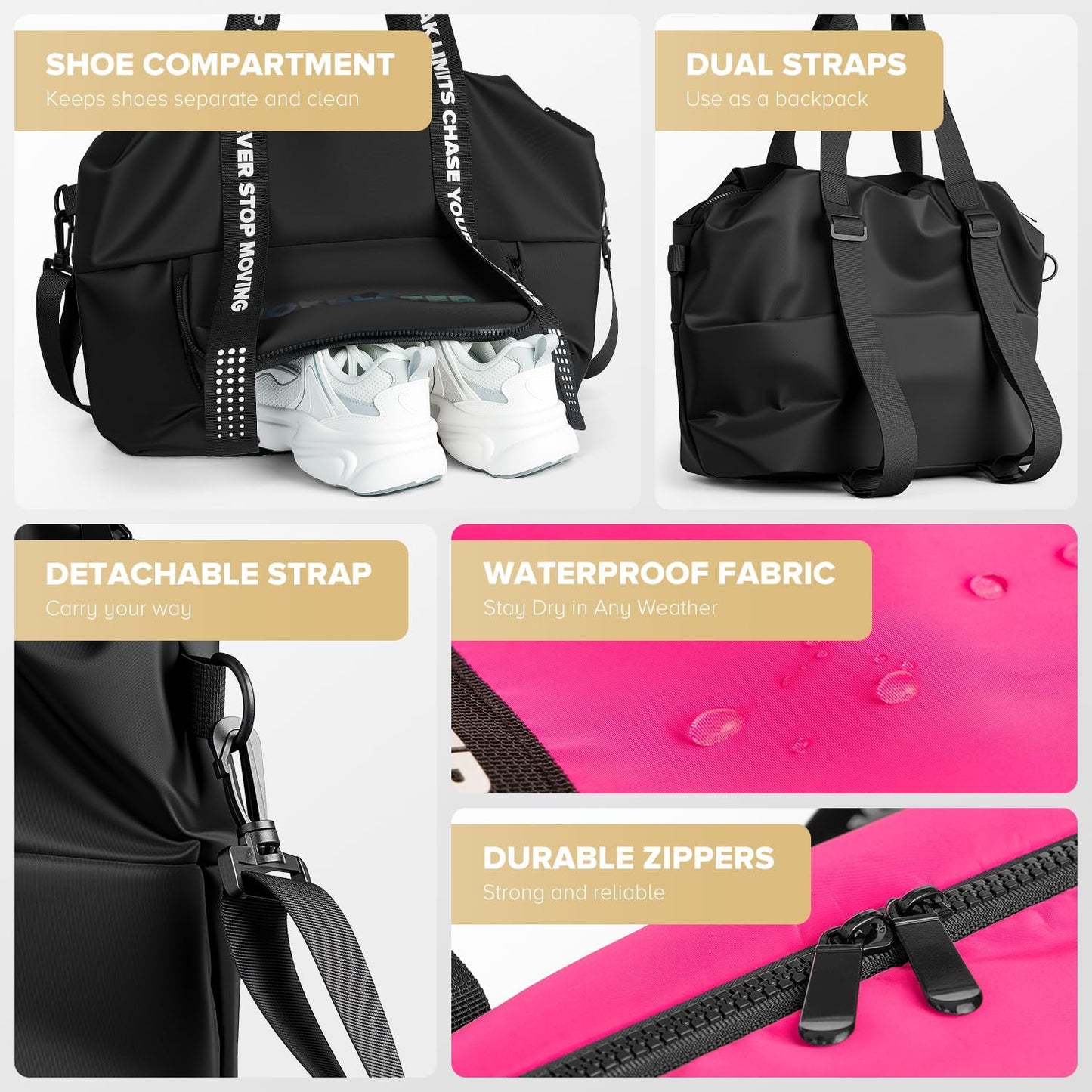 Sport Gym Bag for Women, Carry on Tote Personal Item Bag with Shoes Compartment, Travel Duffle Bag for Girl, Lightweight Overnight Luggage Bag for Travel, Airplanes, Sports - Hot Pink