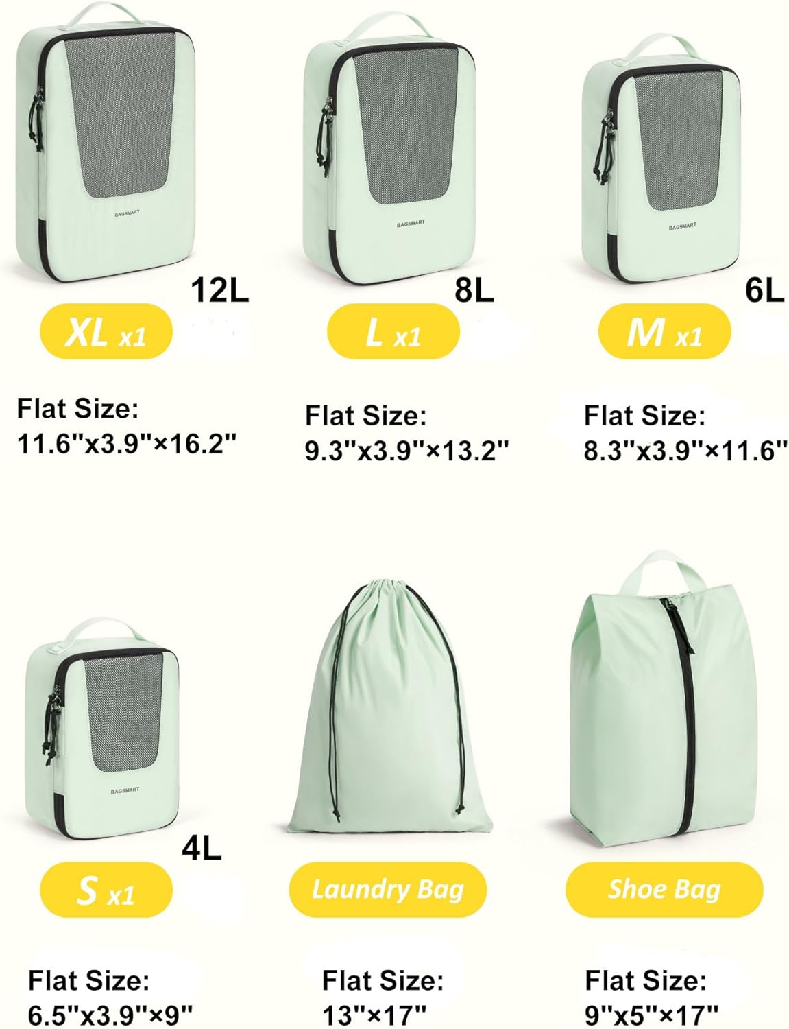 BAGSMART Compression Packing Cubes for Travel, 6 Set/5 Set/4 Set, Compression Suitcase Organizer Bags Set for Suitcases Travel Essentials, Lightweight Packing Organizers