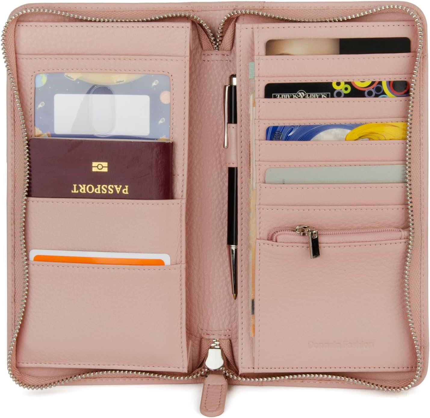 Premium Full-Grained Leather RFID Passport Holder for Travel, Multifunctional and Large Capacity RFID Blocking Passport Holder Wallet (Pink)