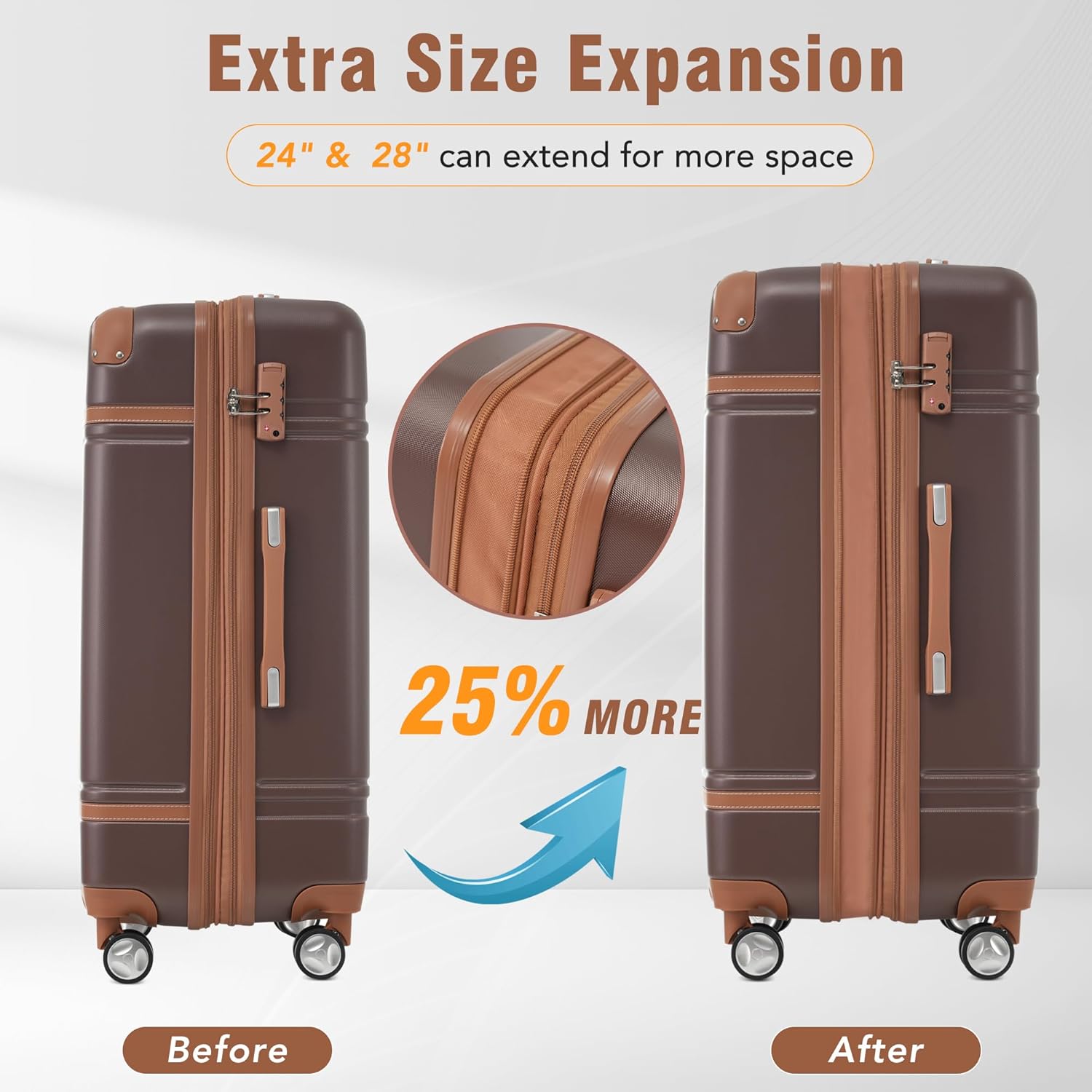 Merax Luggage Set 2 Piece Suitcase Set with Cosmetic Case Expandable Spinner Wheels Vintage Luggage
