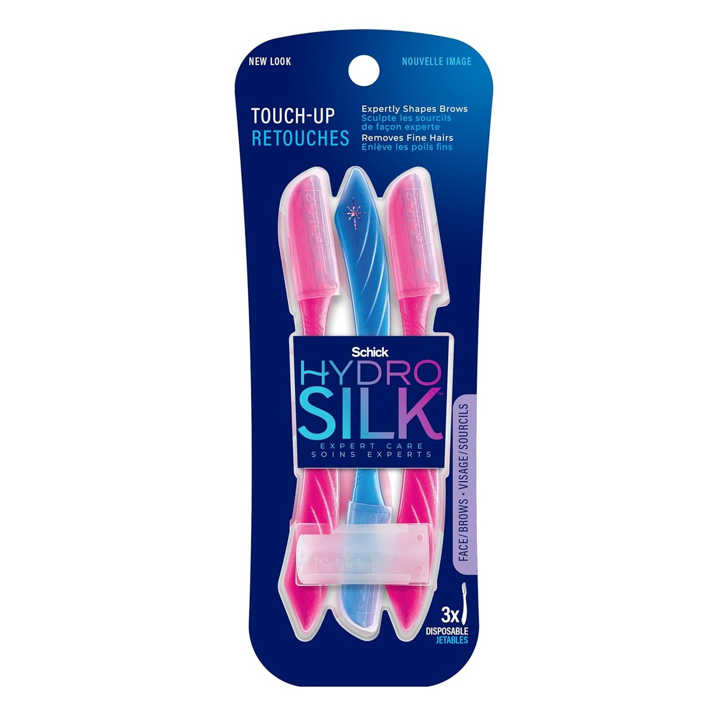 Schick Hydro Silk Touch-Up Dermaplaning Tool with Precision Cover, 3ct | Dermaplane Razor, Face Razors for Women, Peach Fuzz Remover