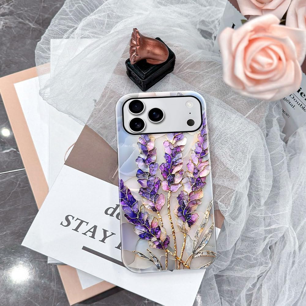 Case for iPhone 17 Pro Max - Slim Fit Anti-Scratch Phone Case for Girl Women - Lavender Stained Glass Purple Floral (Glossy)