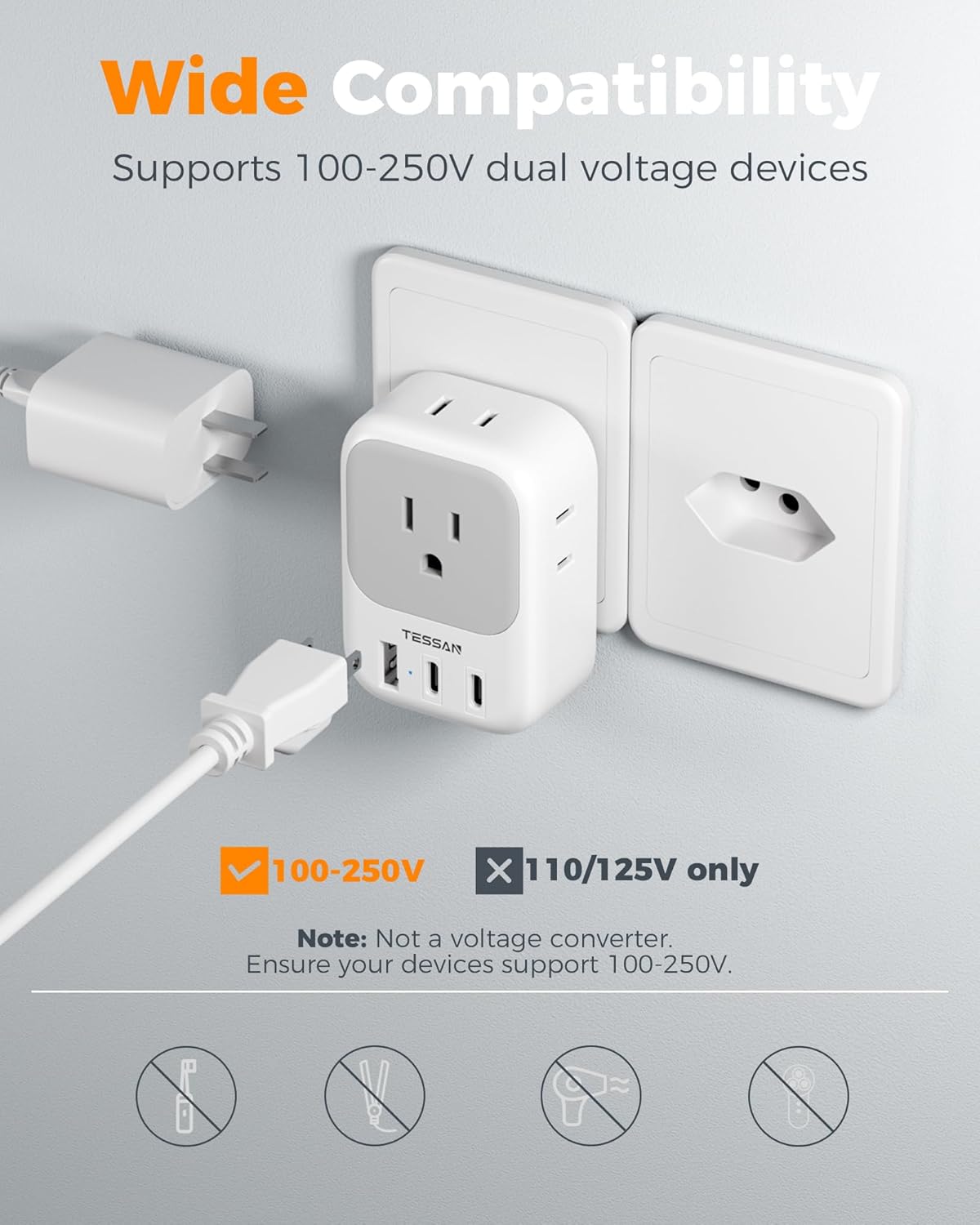TESSAN Switzerland Travel Plug Adapter, Type J Switzerland Power Adapter with 4 Outlets 3 USB (2 USB-C), Swiss Plug for US to Rwanda Jordan Liechtenstein Madagascar, Travel Essentials