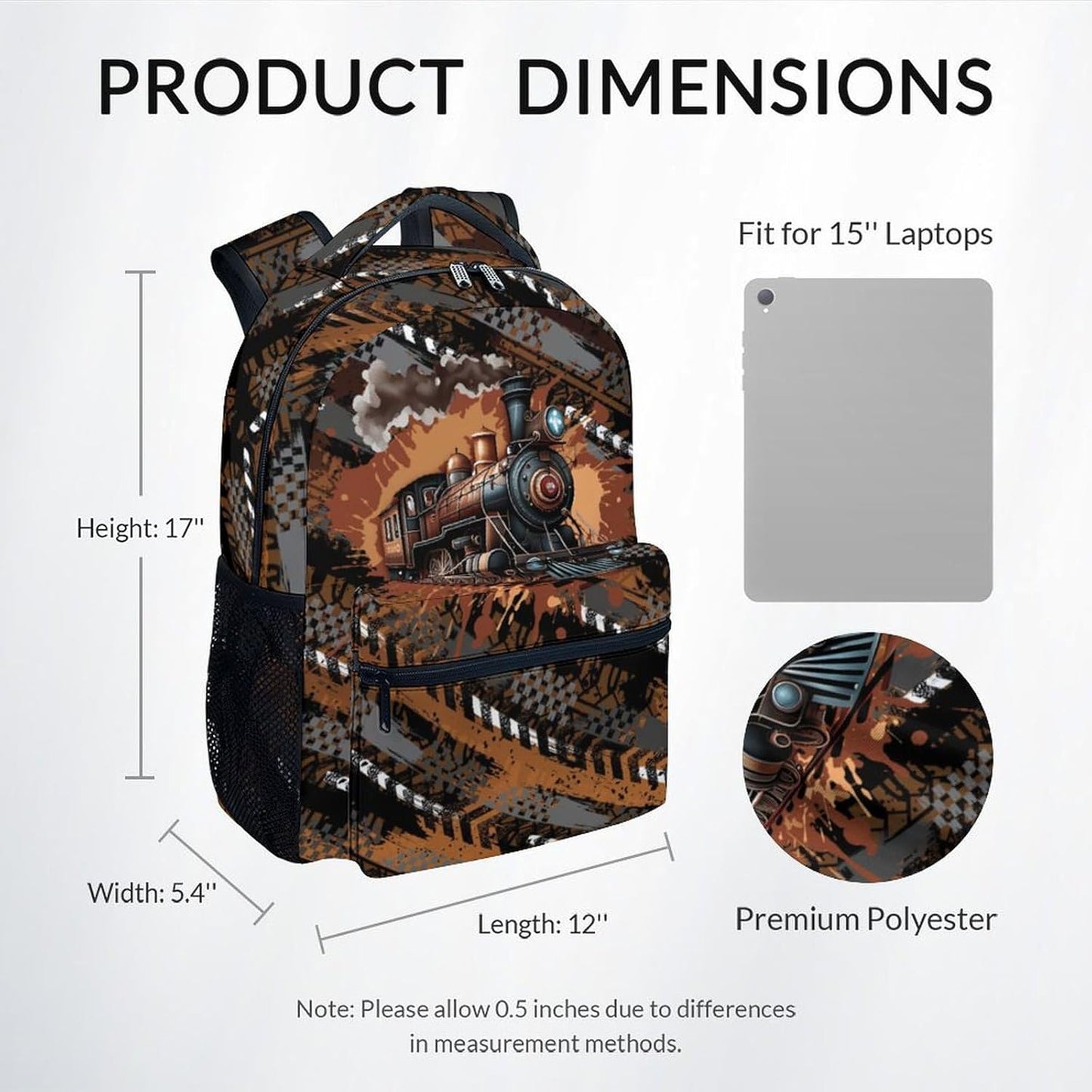 Mercuryelf School Backpack for Boys - 17 Inch Train Kid Backpack for School, Travel - Cool Bookbag for Teens Kids