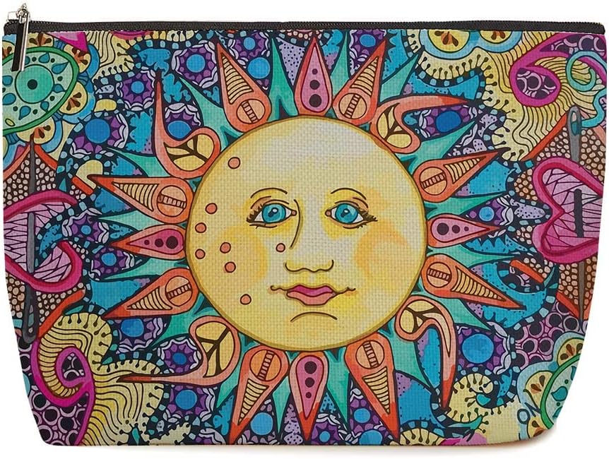 Hippie Gifts for Women Hippie Cosmetic Bag, Hippie Décor Stuff Beatles Inspired Lyric Peace Sun Hippie Boho Makeup Bag, Cosmetic Bag For Women Makeup Bag with Zipper Pouch Travel Bags Accessories