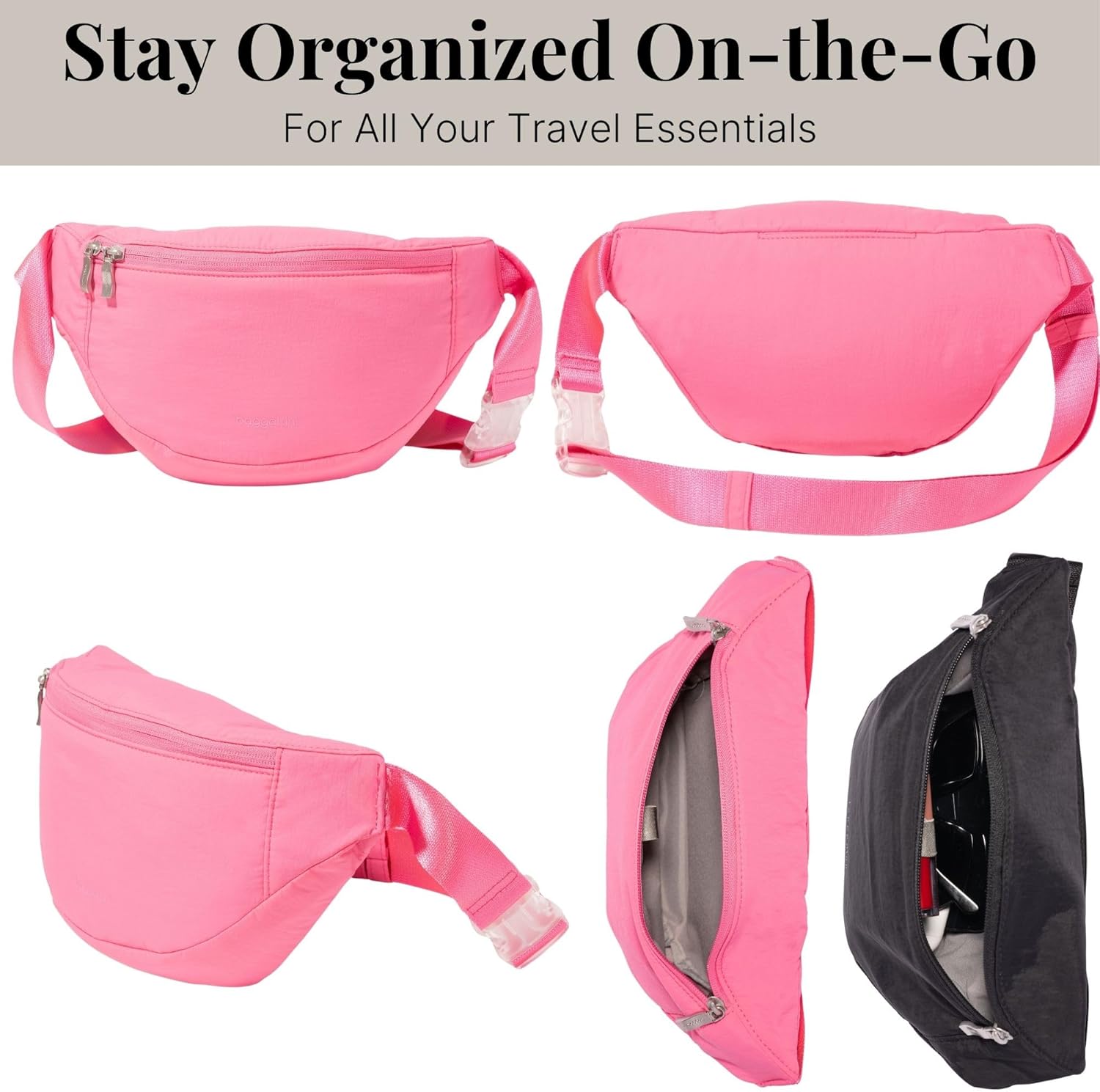 Baggallini Style Swift Belt Bag Sling Bag - Lightweight 12"x7" Crossbody Bag Fanny Pack Belt w/RFID