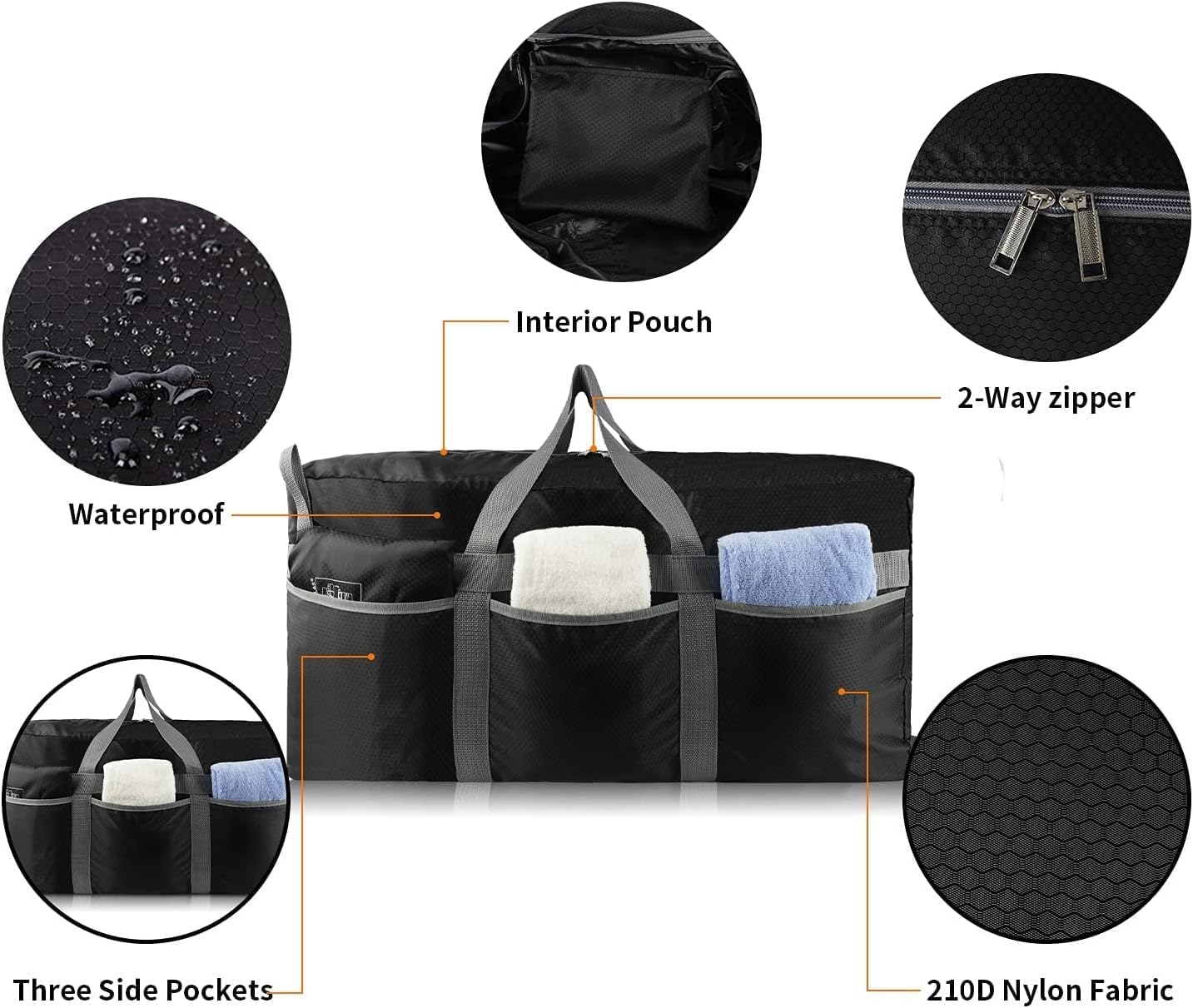 Foldable Duffle Bag, 96L Extra Large Travel Duffel bag Lightweight Weekender Bag for Men Women Water-proof & Tear Resistant,Black