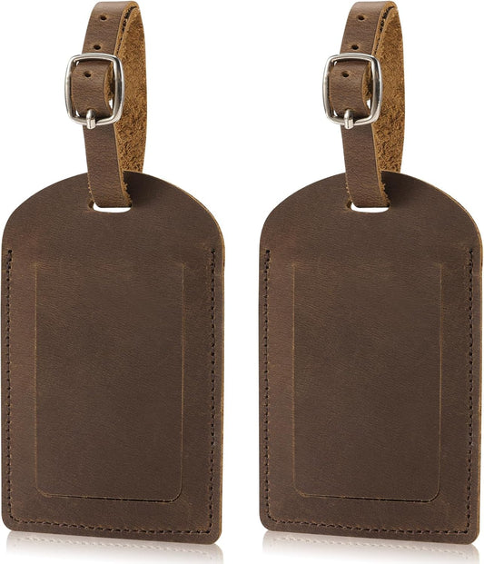 Ringsun Genuine Leather Luggage Tag for Suitcases ID Tags Bag Tags for Luggage (2 Pack)