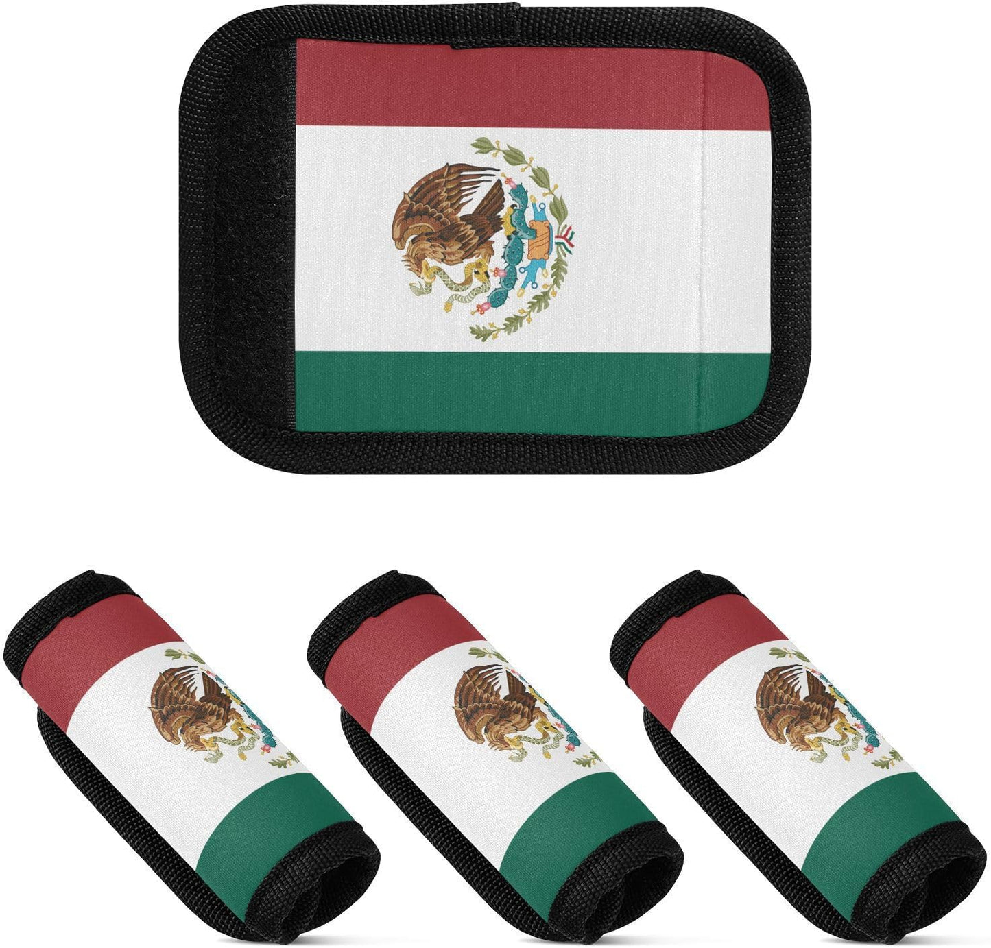Mexican Flag 2 Pack Luggage Handle Wrap for Suitcase Luggage Identifier Travel Tags Handle Protection Sleeve Cover
