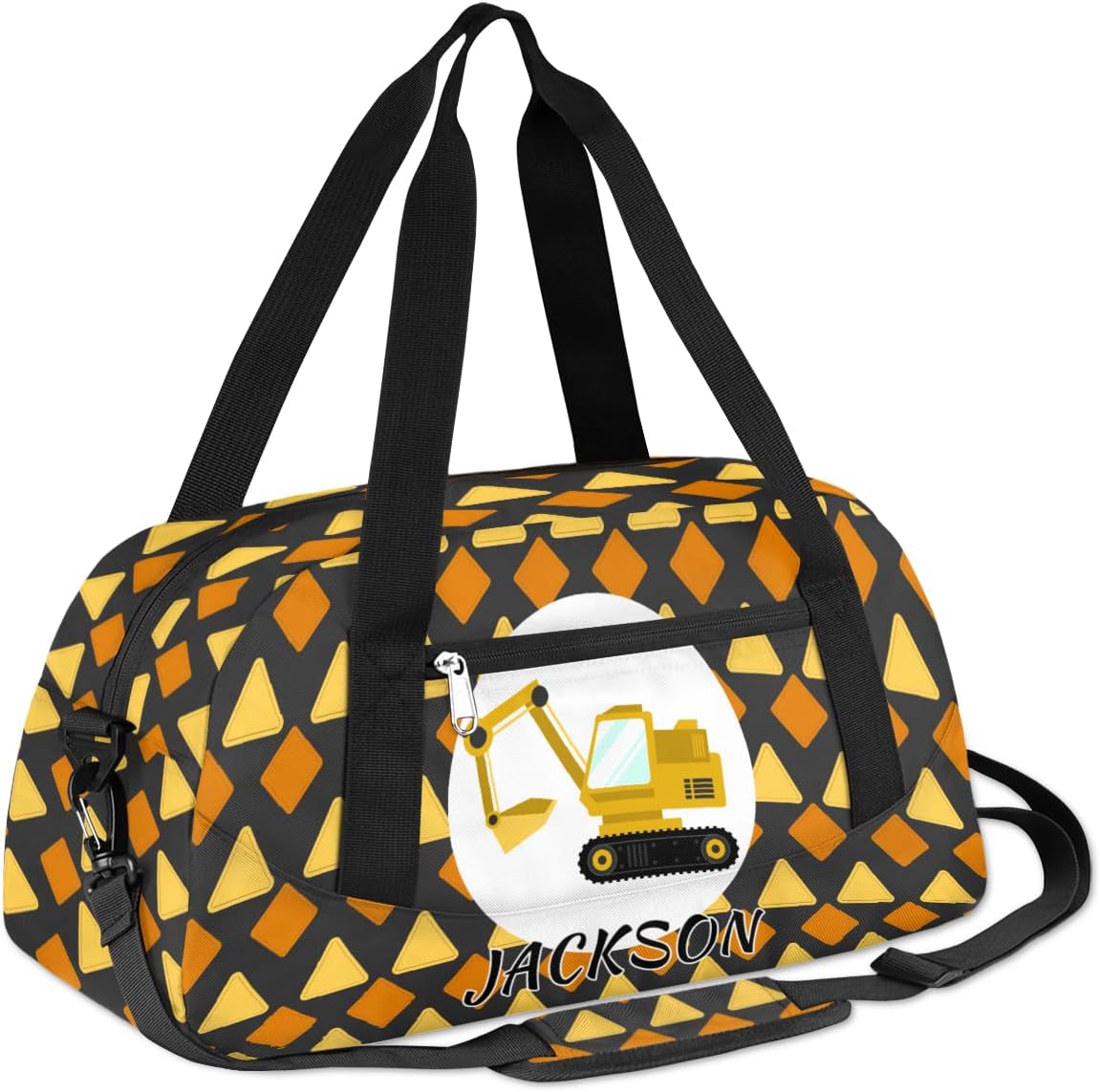 Excavator Car Custom Name Kids Overnight Duffel Bags Boys Cool Truck Personalized Sport Gym Bag Customized Duffel Bag for Travel Weekender Practice Gymnastics