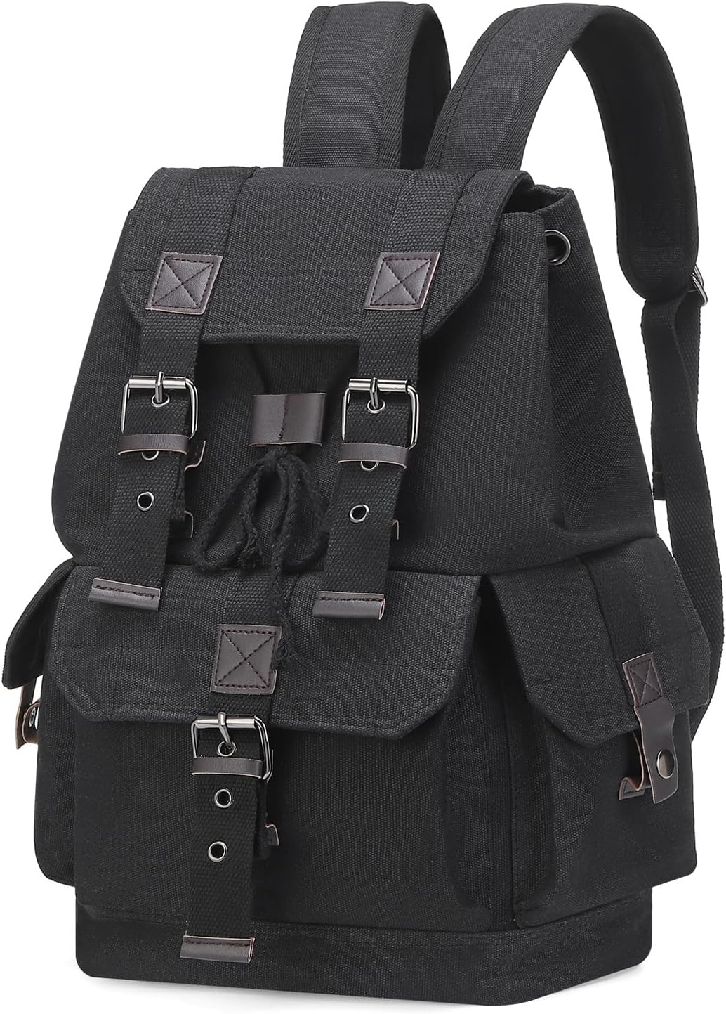 Vintage Canvas Backpack for Men Women, Durable Casual Daypack, Large Capacity Travel Rucksack Fits for Hiking and Daily Use (Black)