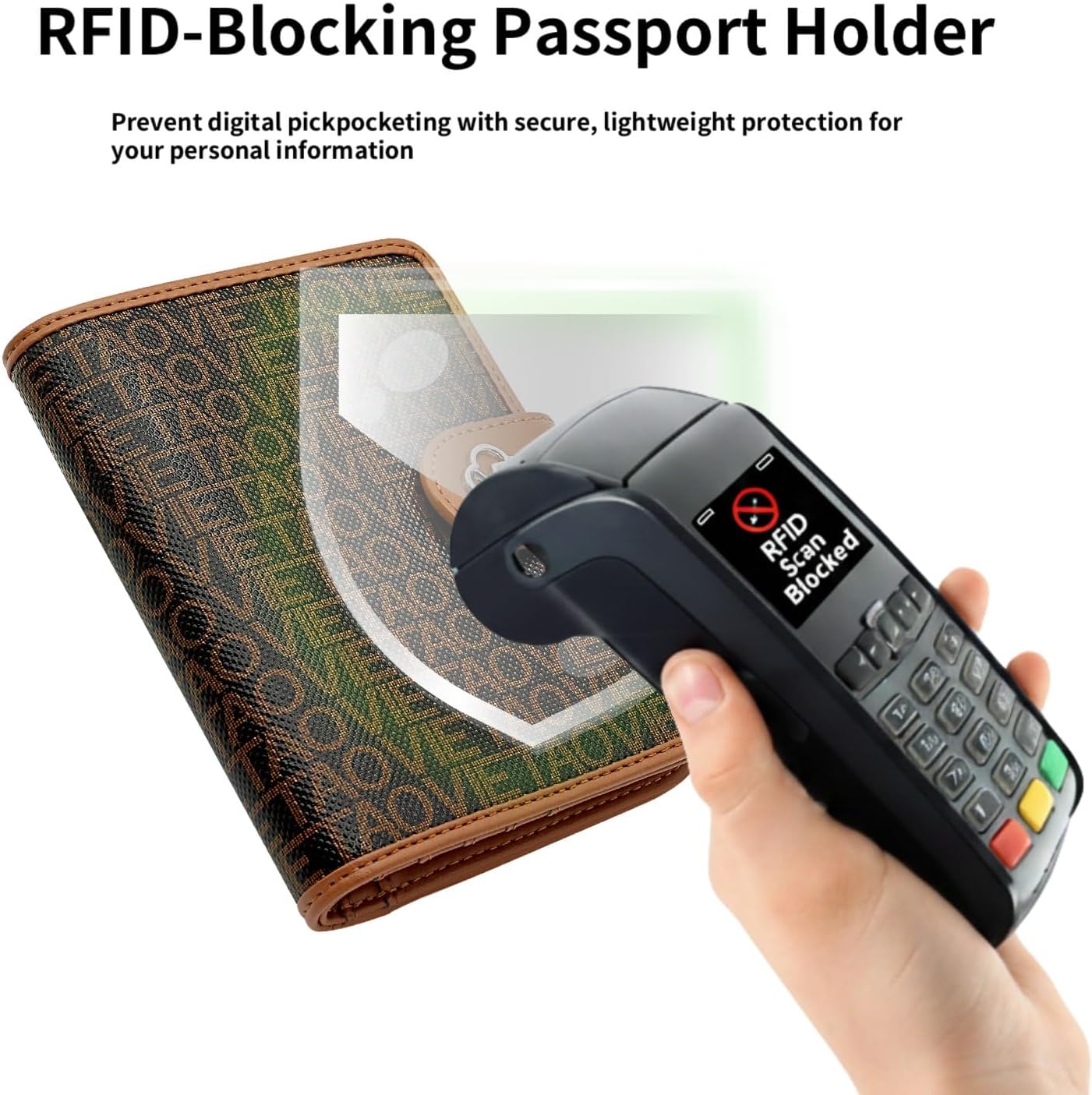 RFID Blocking Leather Passport Holder for Travel, Airtag Passport Wallet for Men and Women, Cards, Passport, Tickets, Cash, Photo and Sim Card Pen Slot (Brown)