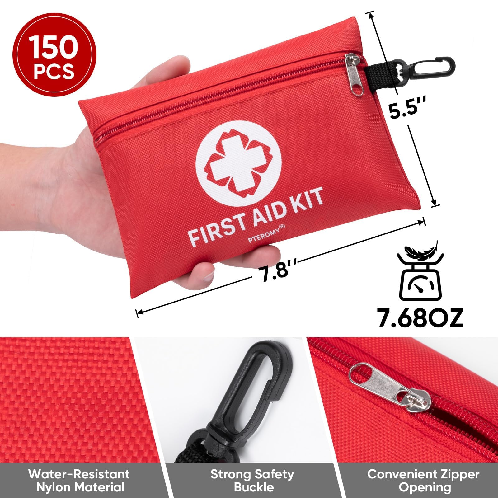 PTEROMY 150 Piece Mini First Aid Kit, Portable Small Emergency Kits Compact 1st Aid Kit for Car