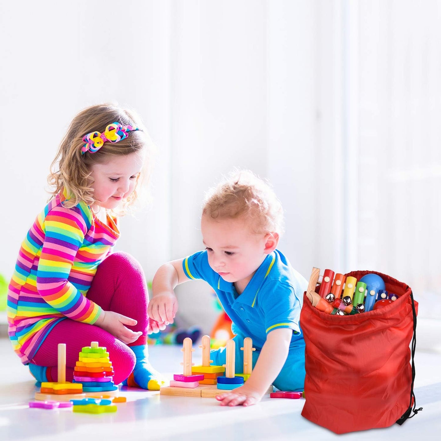 FEPITO 22 Pack Drawstring Bags String Backpack Bulk School Backpacks for Gym Traveling (Red)