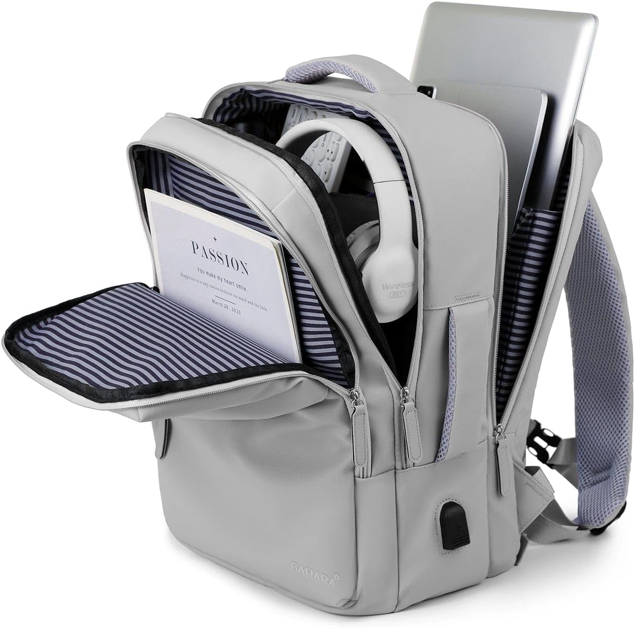 SAHARA - Multi-Compartment Travel & Laptop Backpack with USB Charging Port for Laptops up to
