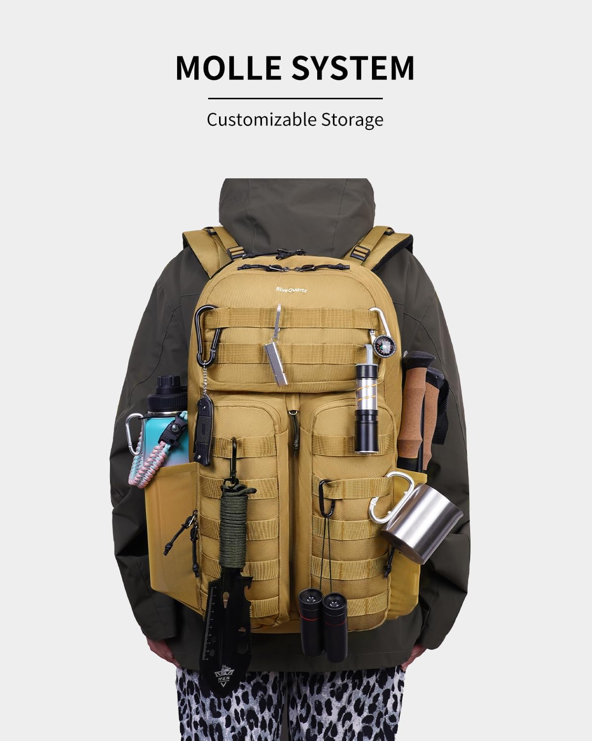 Blue Quartz 40L Military Tactical Backpack, Internal Frame Hiking Backpack with Molle System for Hiking Camping Backpacking Travelling Climbing Rucksack Daypack for Men Women