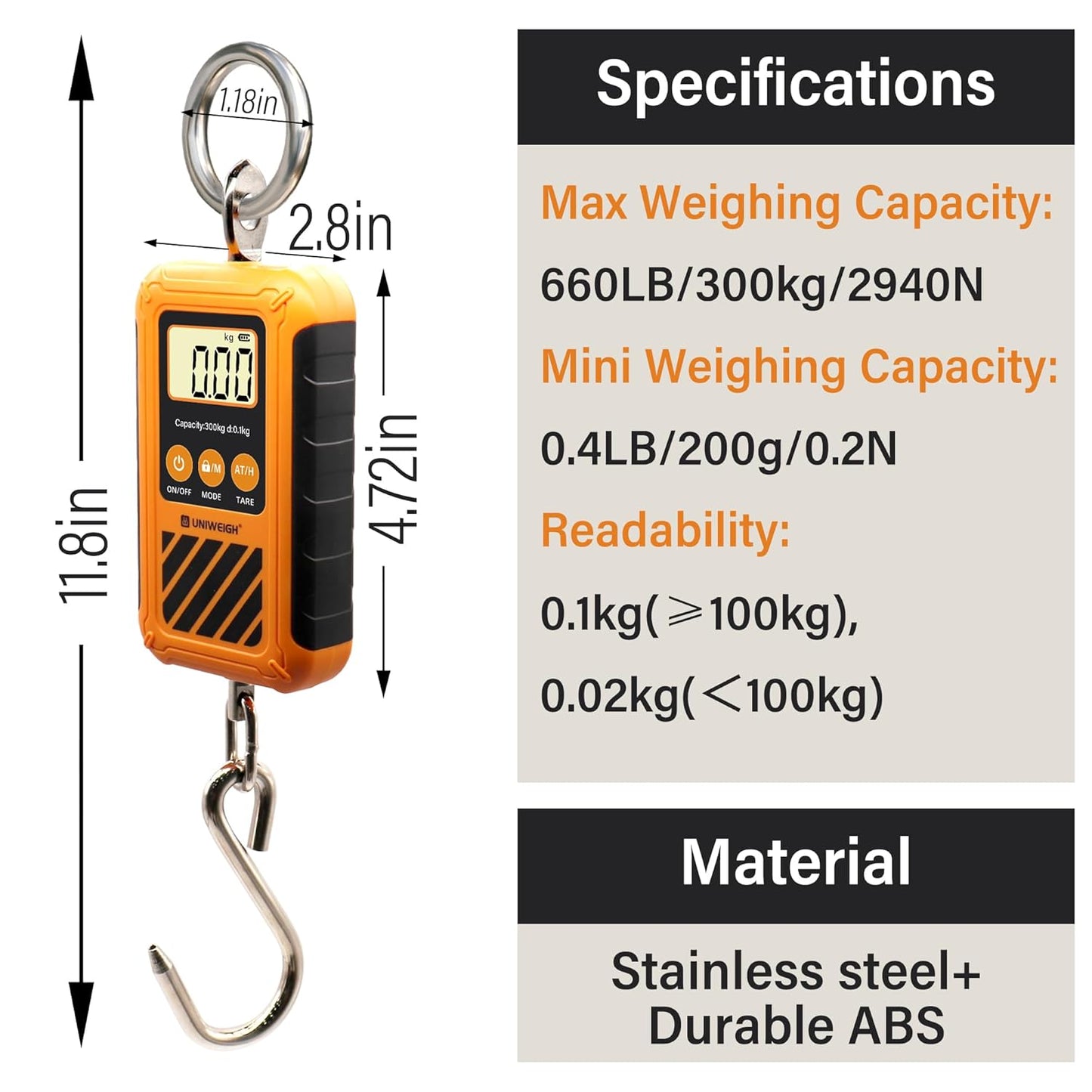 Digital Luggage Scale,Portable Hanging Bag Scale for Travel,Suitcase Weight Scale with Comfortable Handle and Large Hook,Duty Crane Scale with 660LB/300KG for Hunting and Fishing