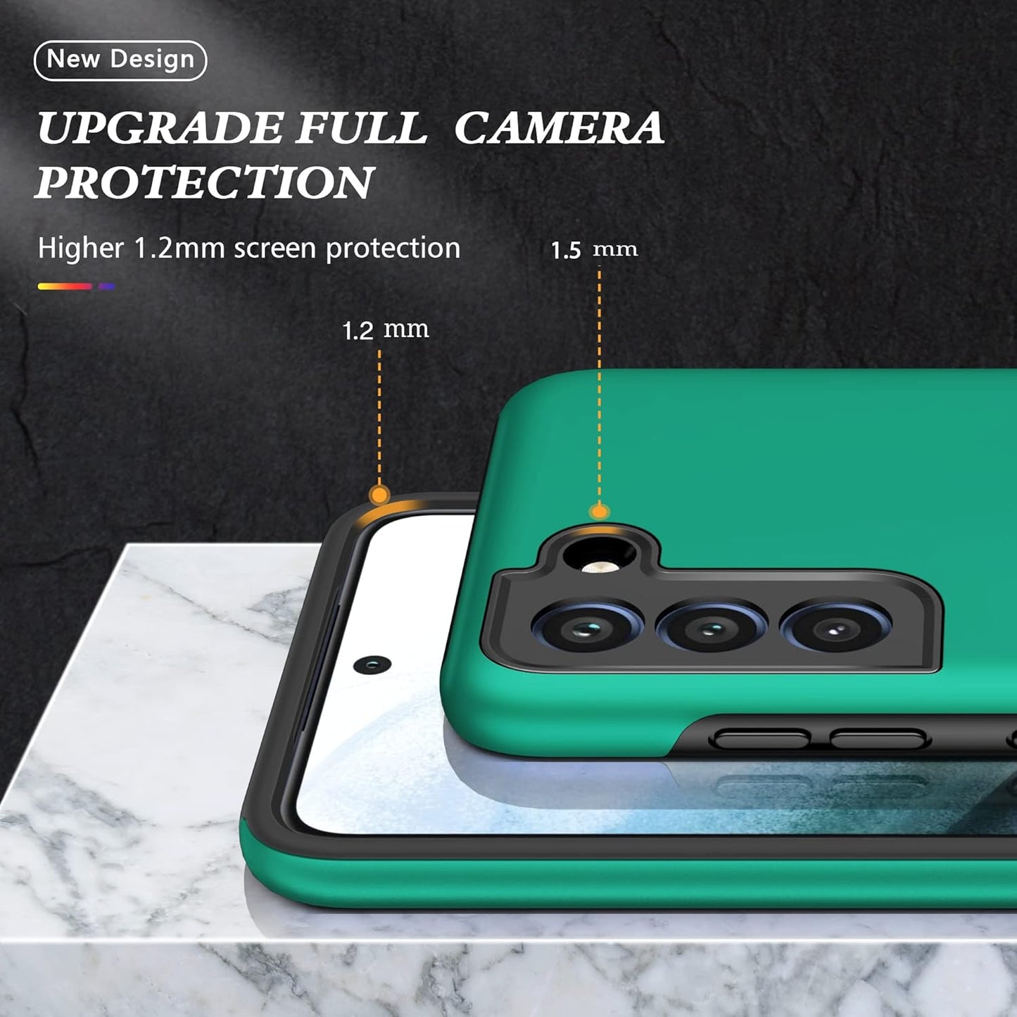 Galaxy S21 FE 5G Case with Nano Explosion-Proof Film - 2 Pack Military Grade Double Shockproof Invisible Kickstand Case (Dark Green)