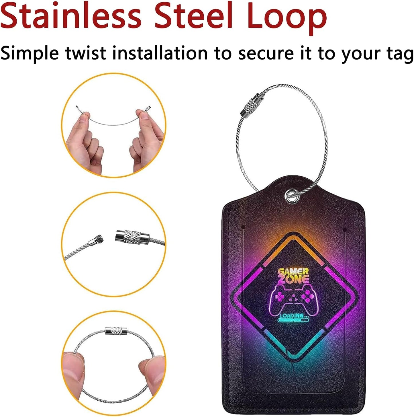 2 Pack Luggage Tags for Suitcase, Privacy Cover ID Label with Stainless Steel and Address Card for Travel Bag Backpack Cruise Ship Essentials Tag Men Boys - Neon Gamer Zone