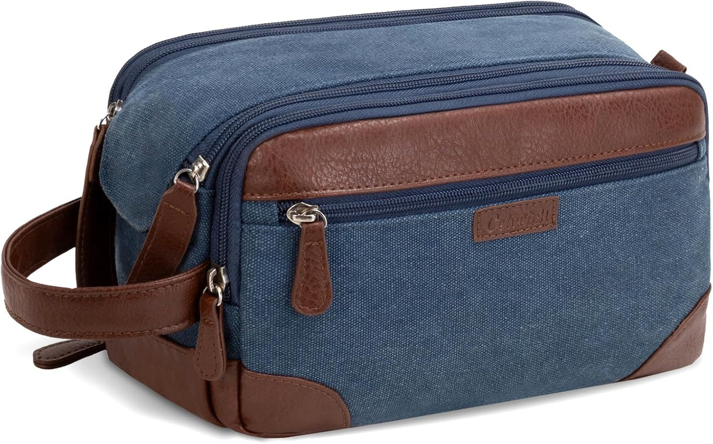 Travel Toiletry Bag for Men - Canvas Toiletries Bag with Multiple Pockets Large Hanging Travel Kit Bag for Toiletries Essentials Accessories - Navy Blue