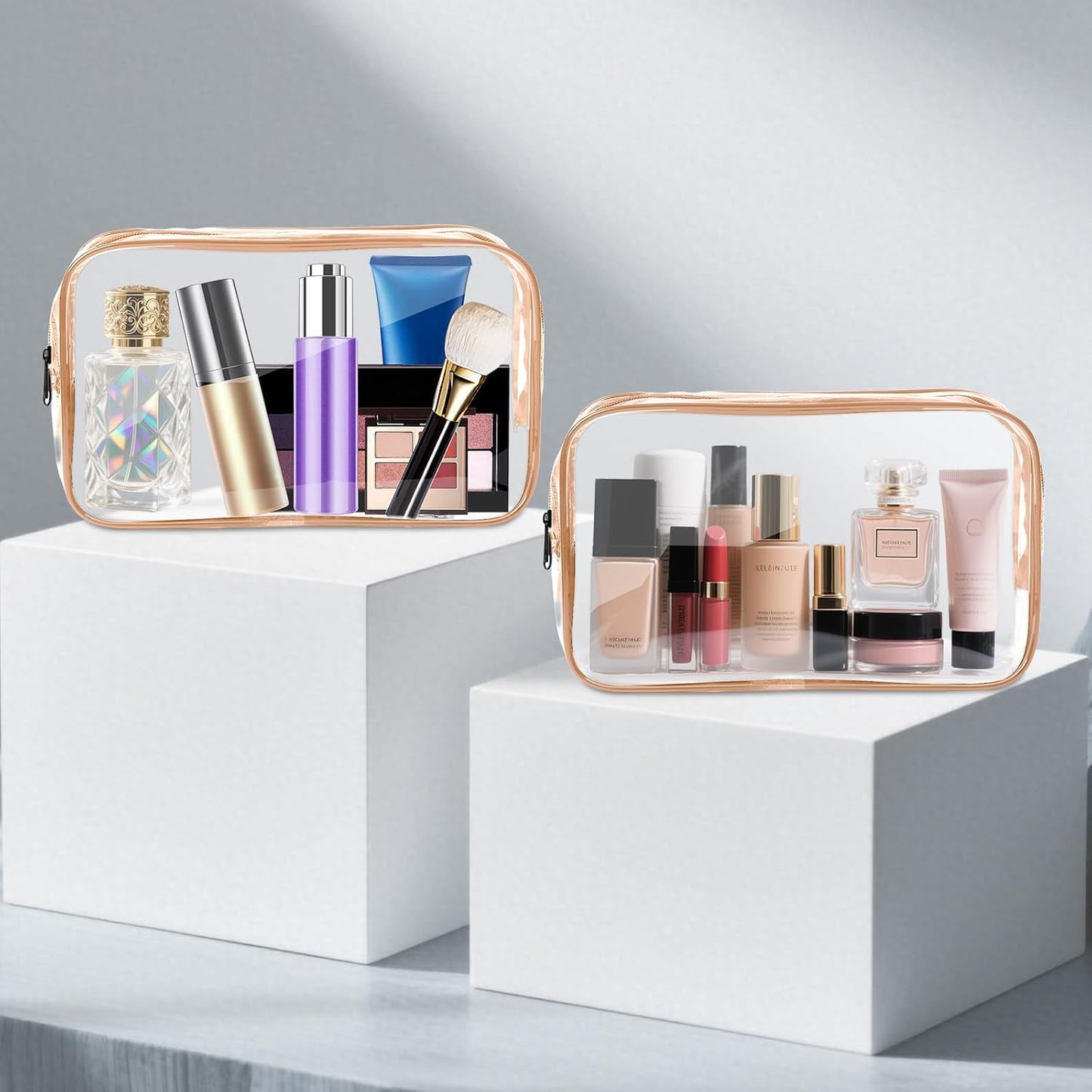 AURUZA Clear Makeup Bag,Portable Travel Toiletry Bags with Zipper, TSA Approved Clear Organizer Bags, PVC Cosmetic Pouch for Airport Airline Compliant
